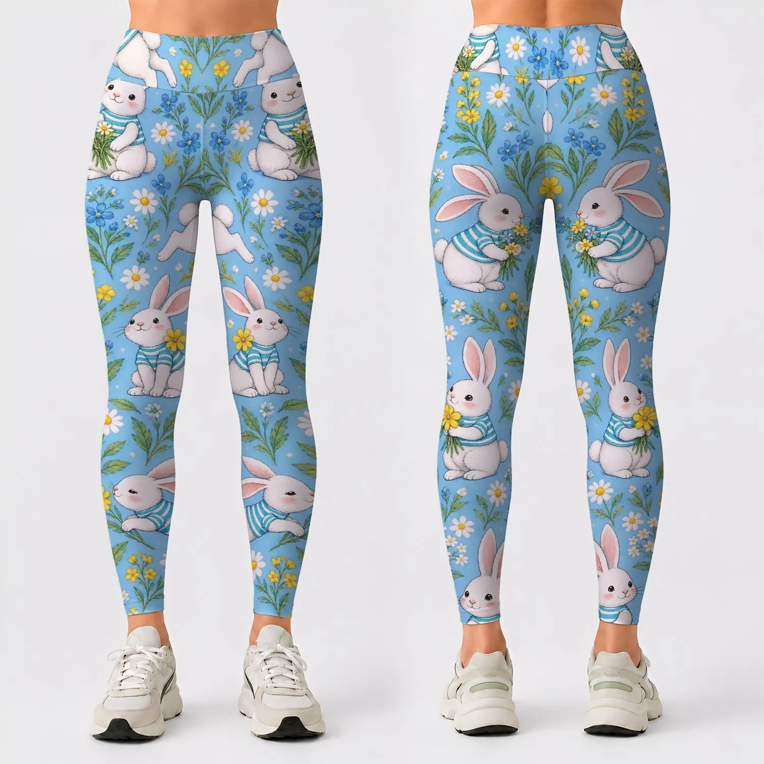 Playful Bunny And Wildflower Motifs For Yoga, Pilates And Everyday Outings For Women Leggings - 1