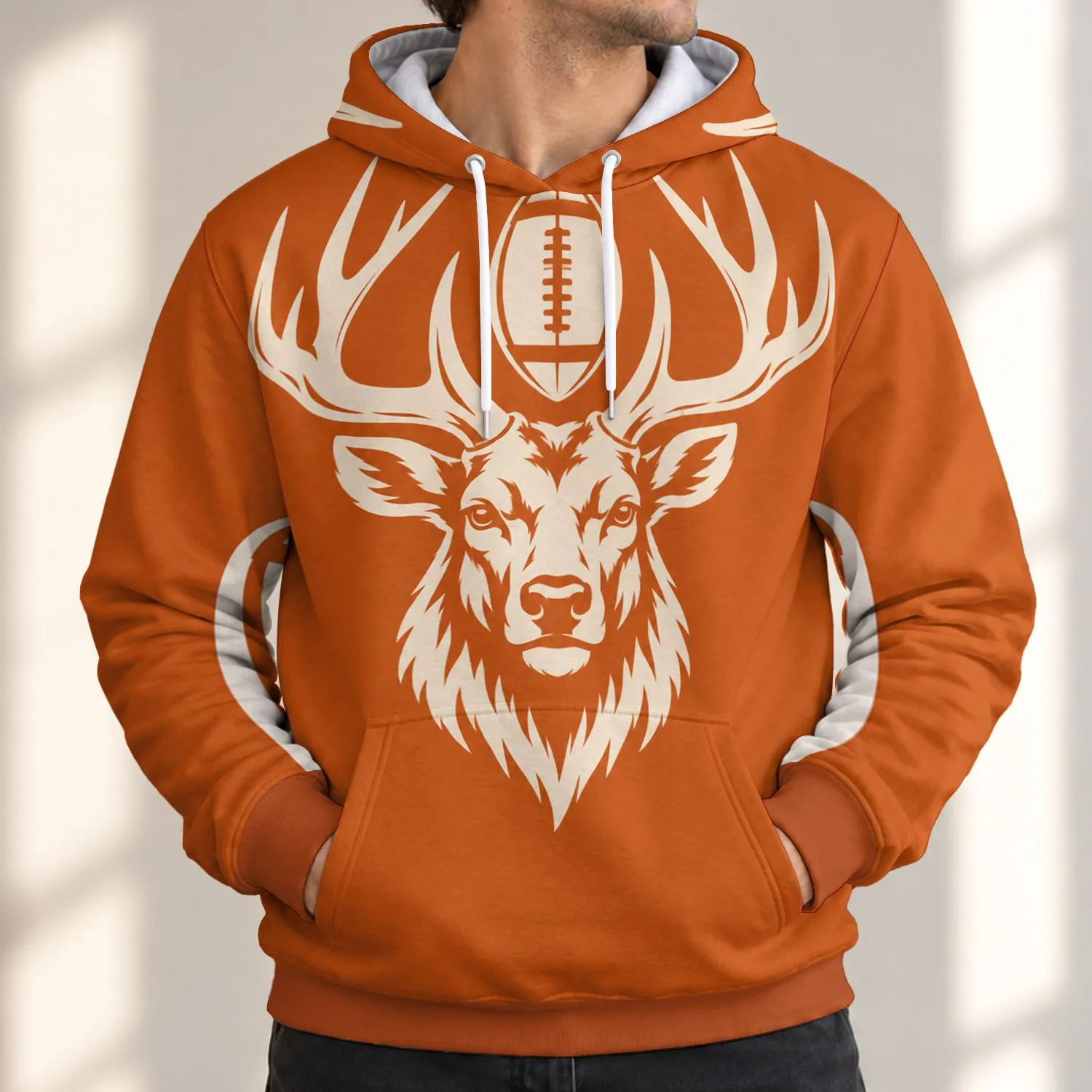 Elk Antlers and Football for Autumn Game Day and Casual Weekend Outdoor Wear All-over Print Hoodie (Lightweight) - 1