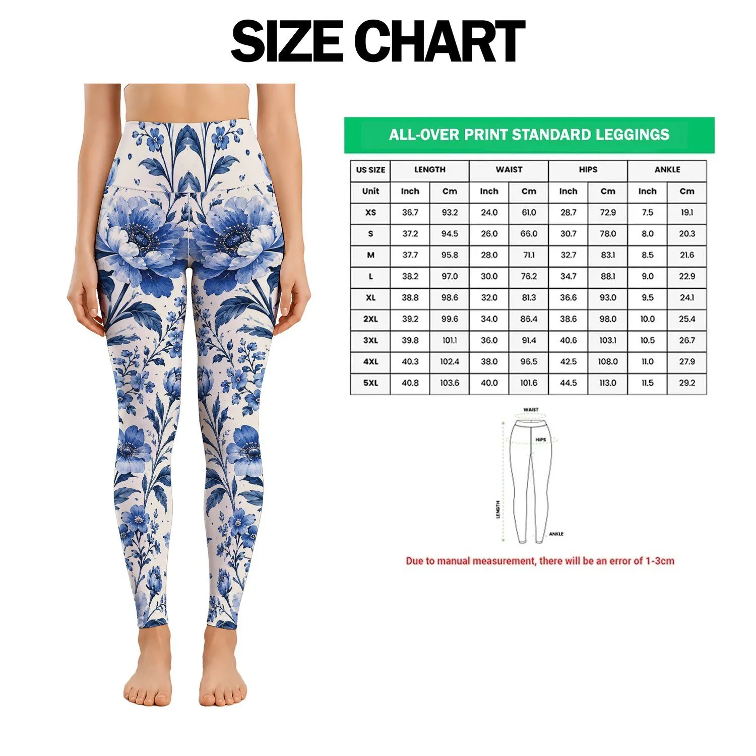 Blue White Wildflower Blooms for Yoga Pilates and Everyday Wear Leggings - 1