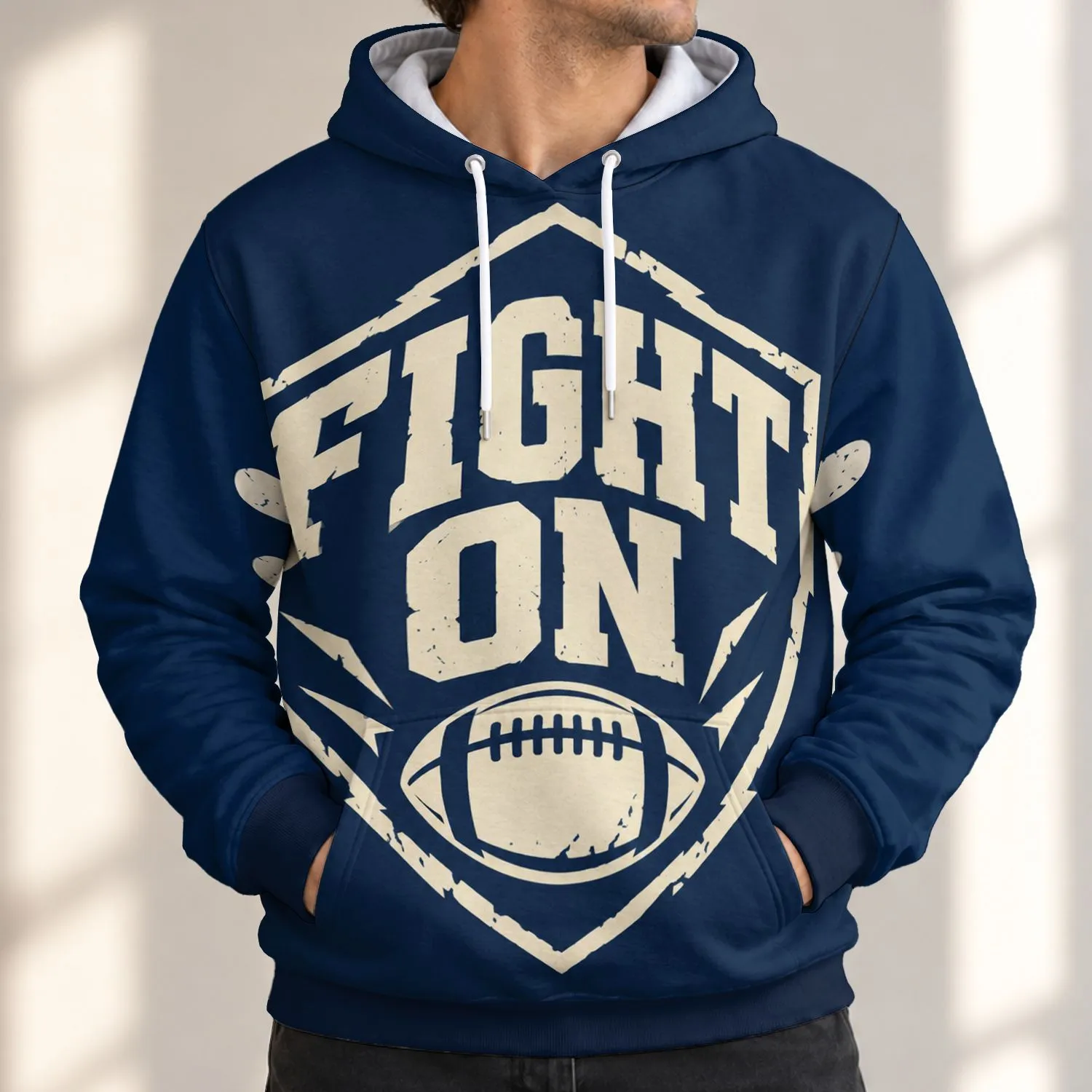 Football Shield FIGHT ON Athletic Spirit for Game Day, Tailgating and Casual Wear Enthusiasts All-over Print Hoodie (Lightweight) - 1