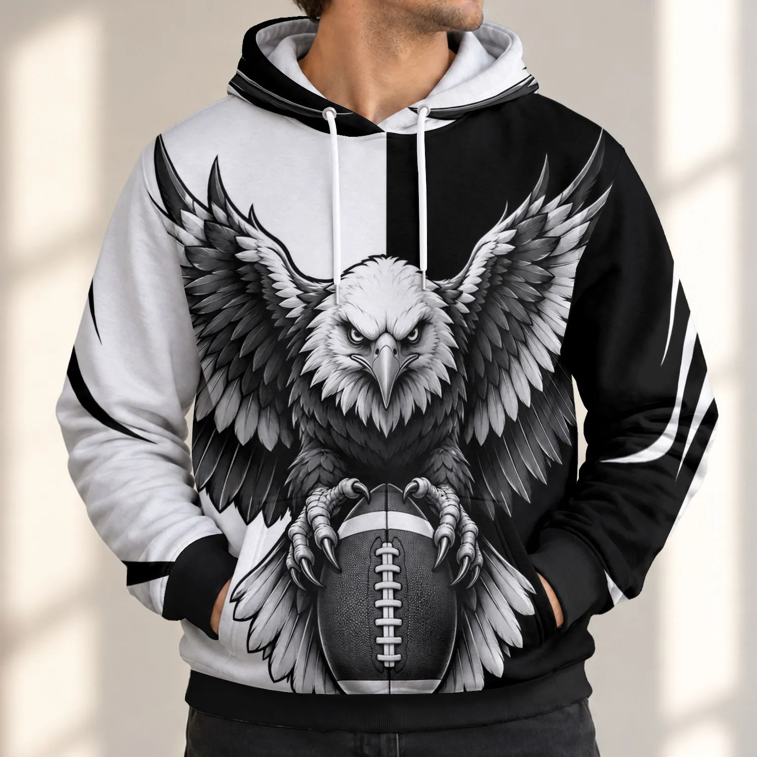 Bald Eagle Clutching Football for Game Day, Tailgates and Everyday Casual Style for Fans All-over Print Hoodie (Lightweight) - 1