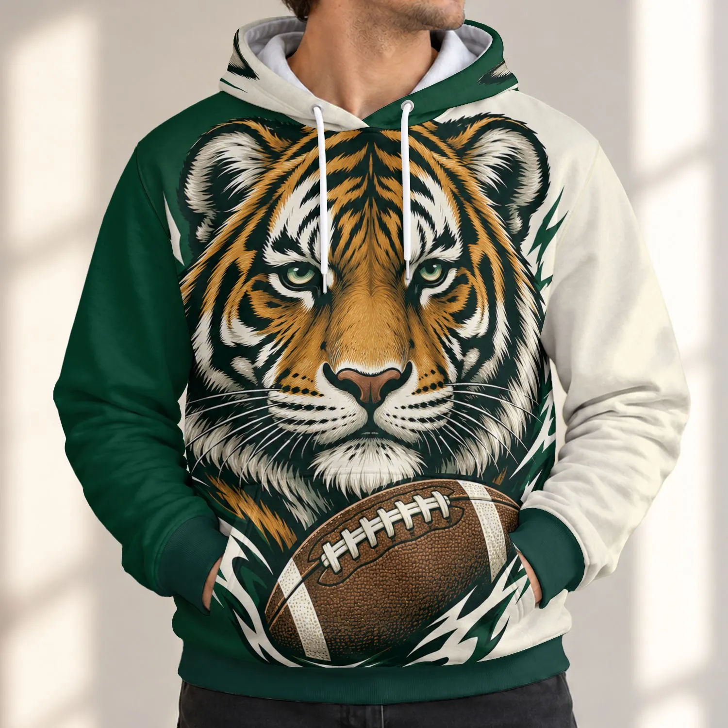 Fierce Tiger Football Emblem for Game Day and Everyday Casual Wear All-over Print Hoodie (Lightweight) - 1