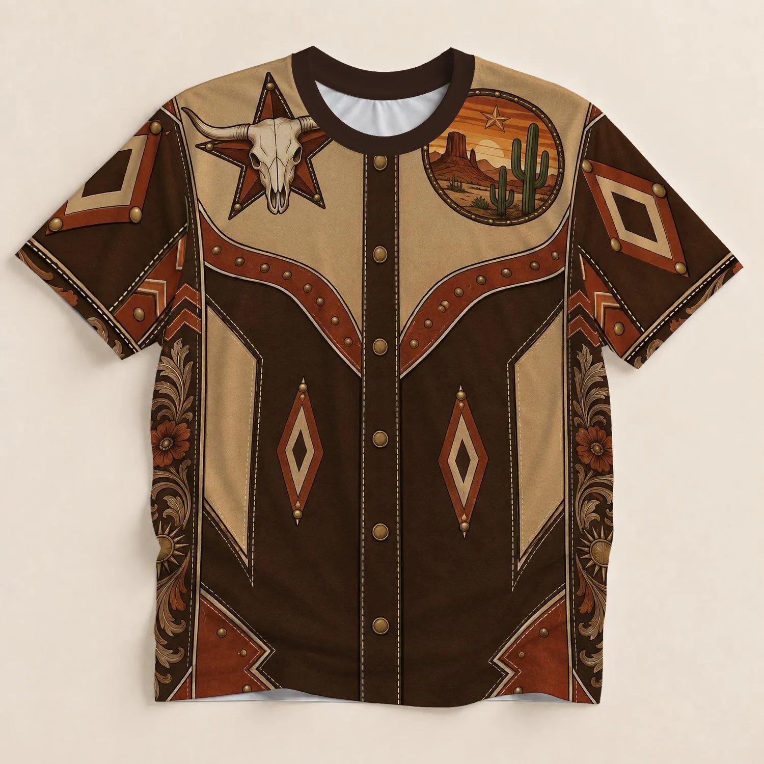 Bull Skull And Cactus Western Cowboy Style For Ranch Days And Outdoor Country Adventures All-over Print Unisex T-shirt - 1