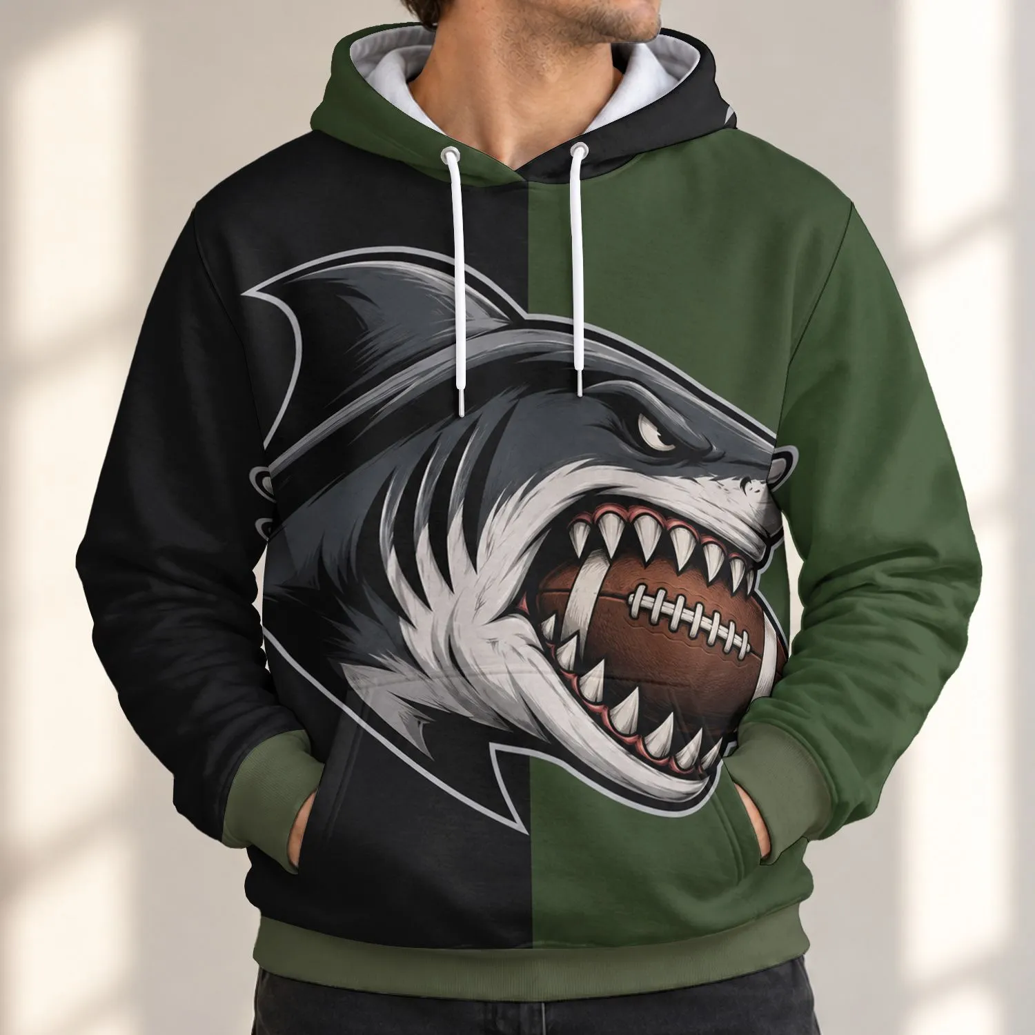 Shark Biting Football for Game Day and Casual Weekend Wear for Sports Fans All-over Print Hoodie (Lightweight) - 1