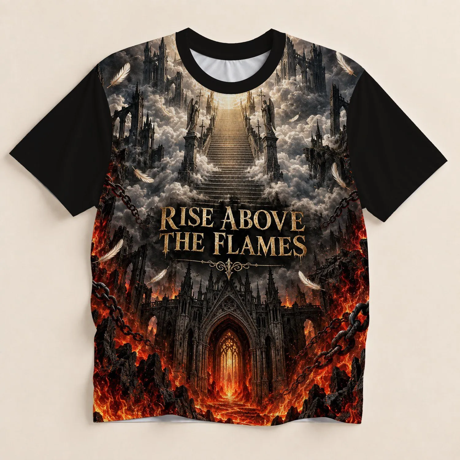 Gothic Inferno Stairway And Cathedral Scene For Bold Everyday Alternative Style Wear All-over Print Unisex T-shirt - 1
