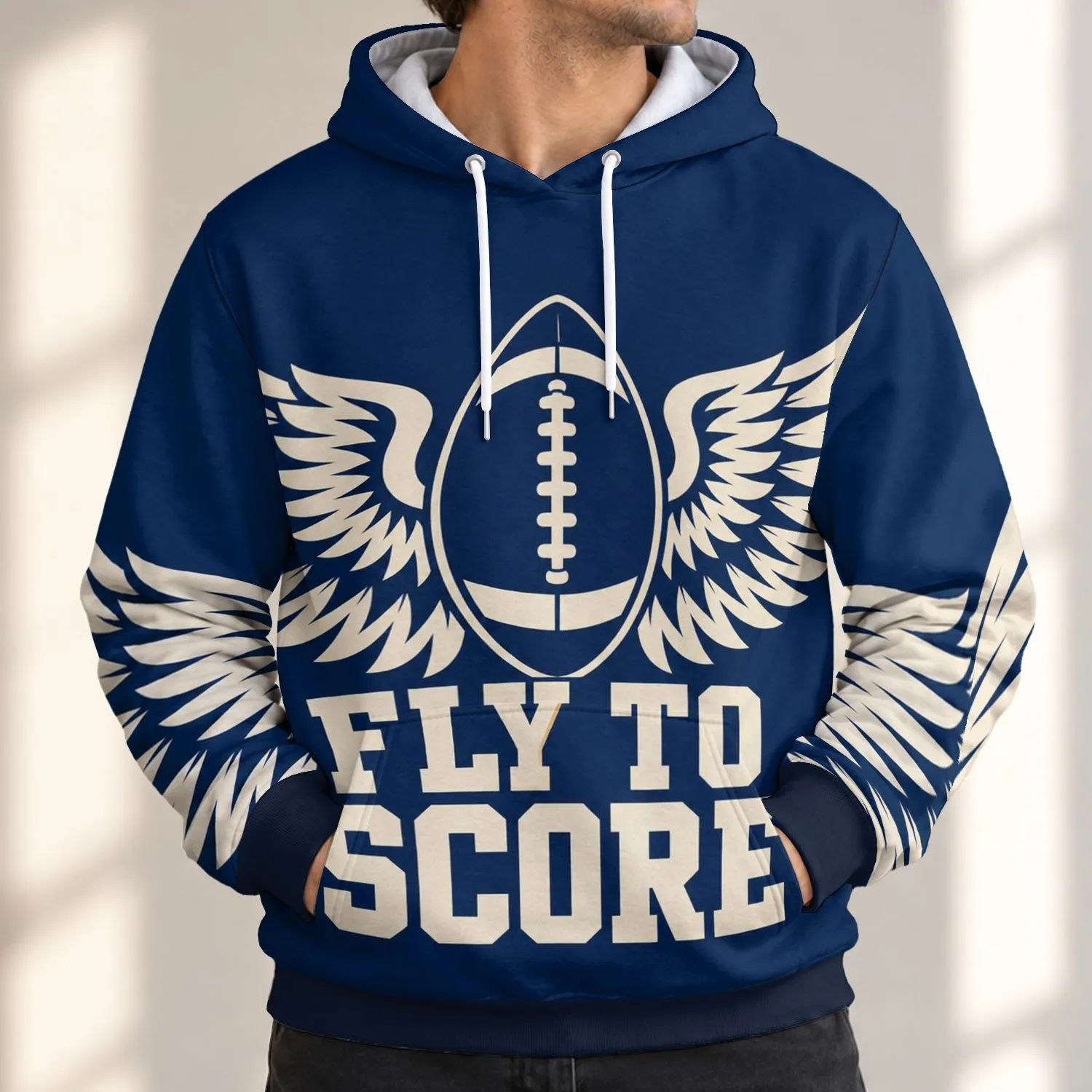 Winged Football Fly To Score Sports Motivation For Game Day And Weekend Casual Wear All-over Print Hoodie (Lightweight) - 1