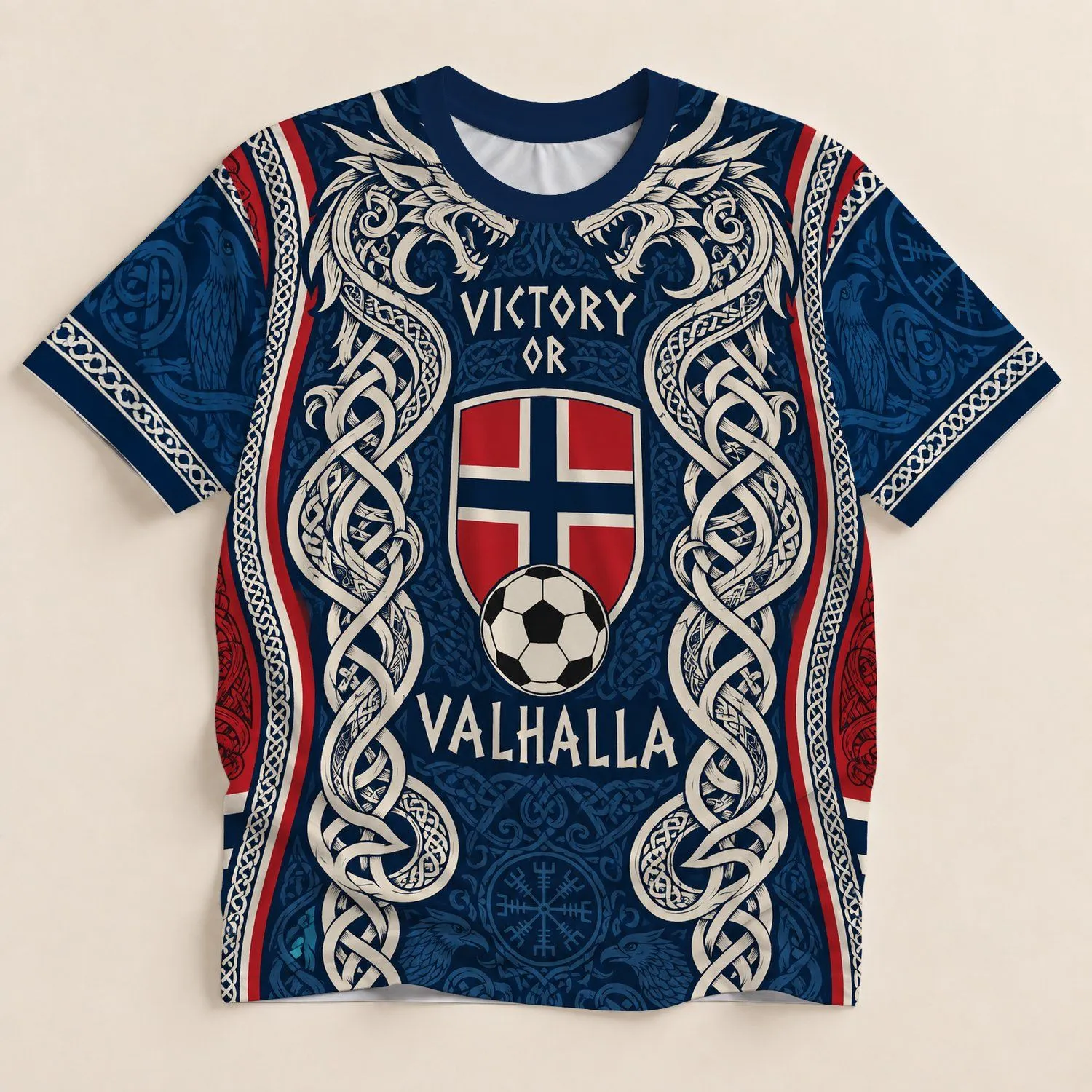 Nordic Victory Soccer Shield With Dragon Ornaments for Matchday and Casual Wear All-over Print Unisex T-shirt - 1