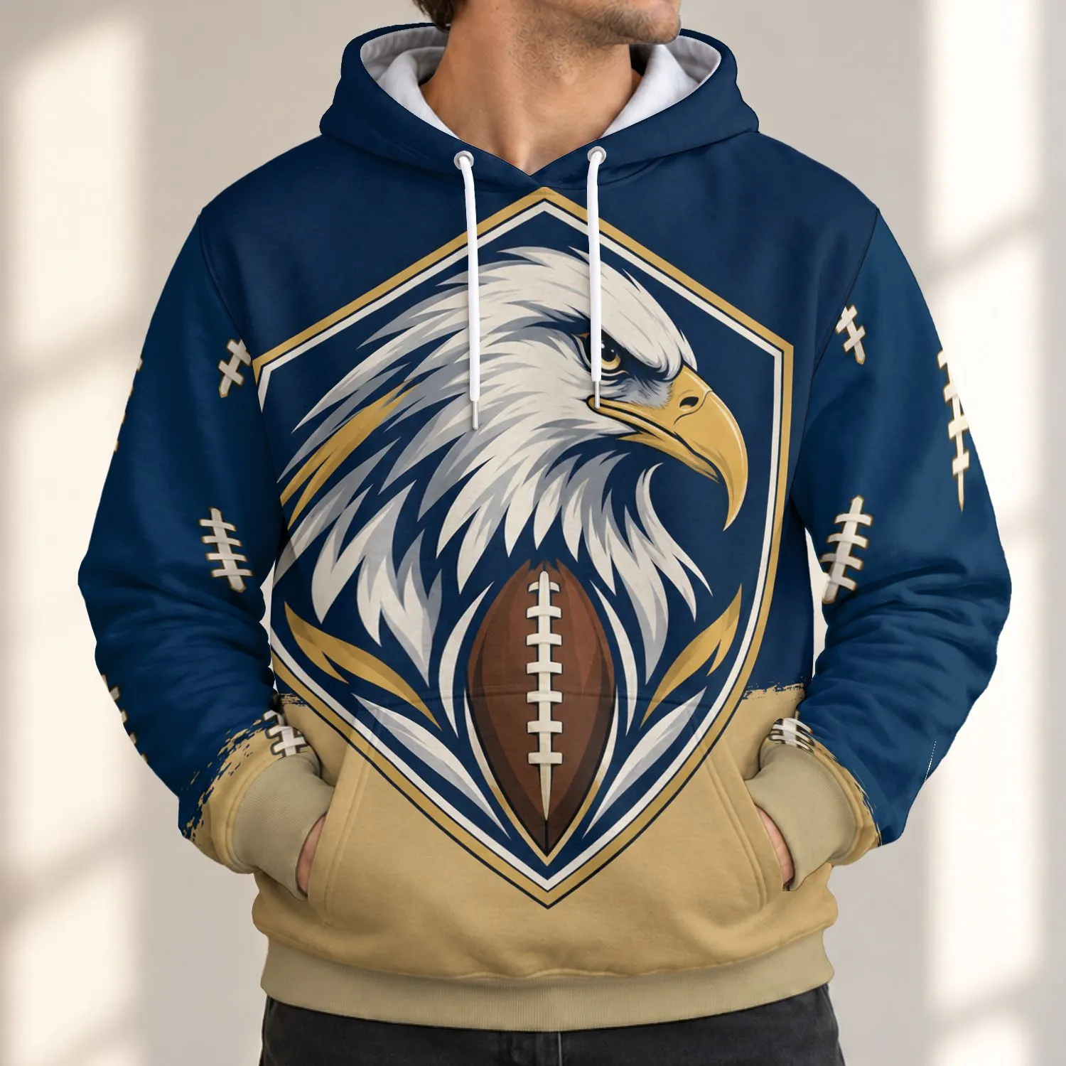 Eagle Football Shield Emblem for Game Day, Commutes, and Everyday Casual Wear All-over Print Hoodie (Lightweight) - 1