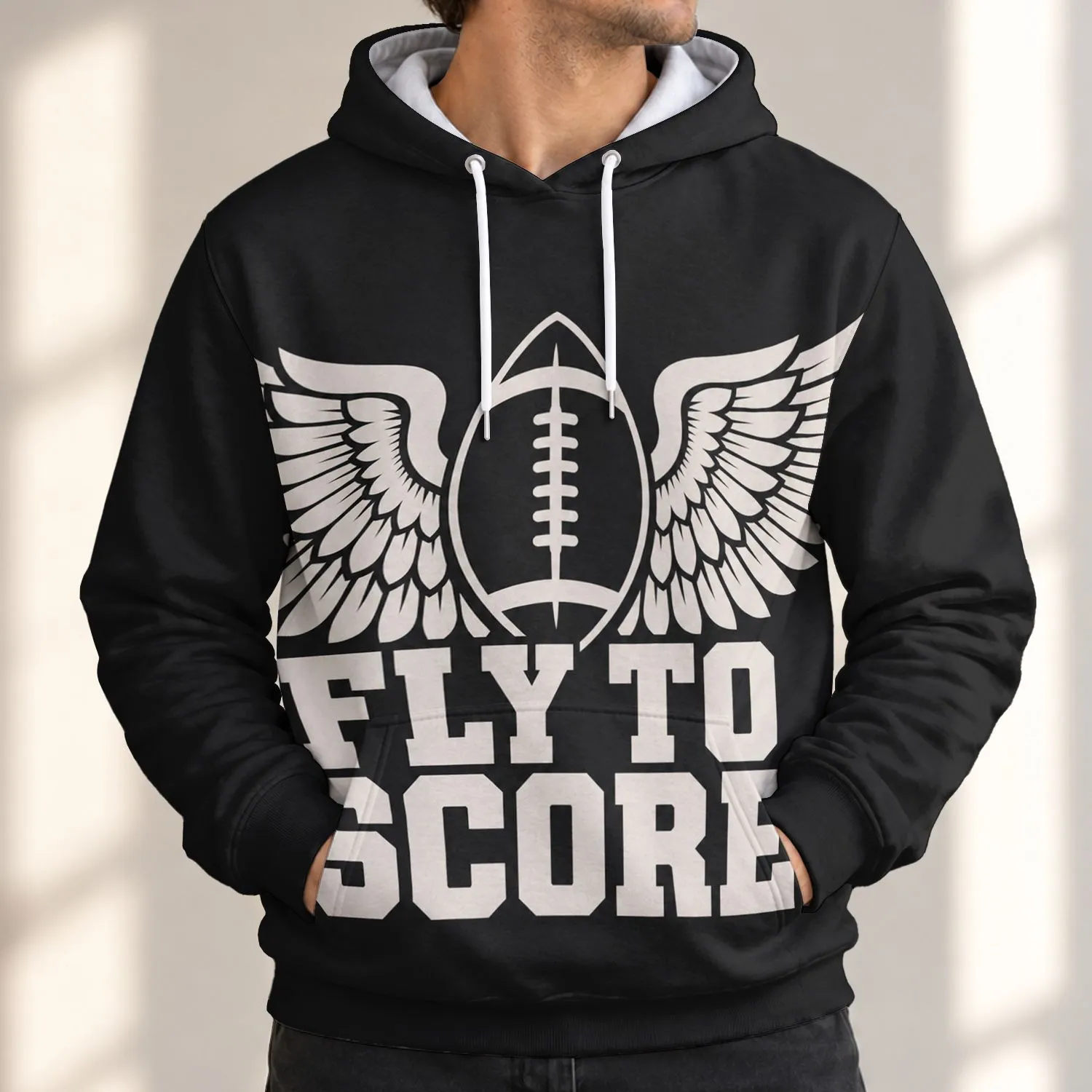 Winged Football and FLY TO SCORE for Game Day, Tailgating, and Football Fans Everywhere All-over Print Hoodie (Lightweight) - 1