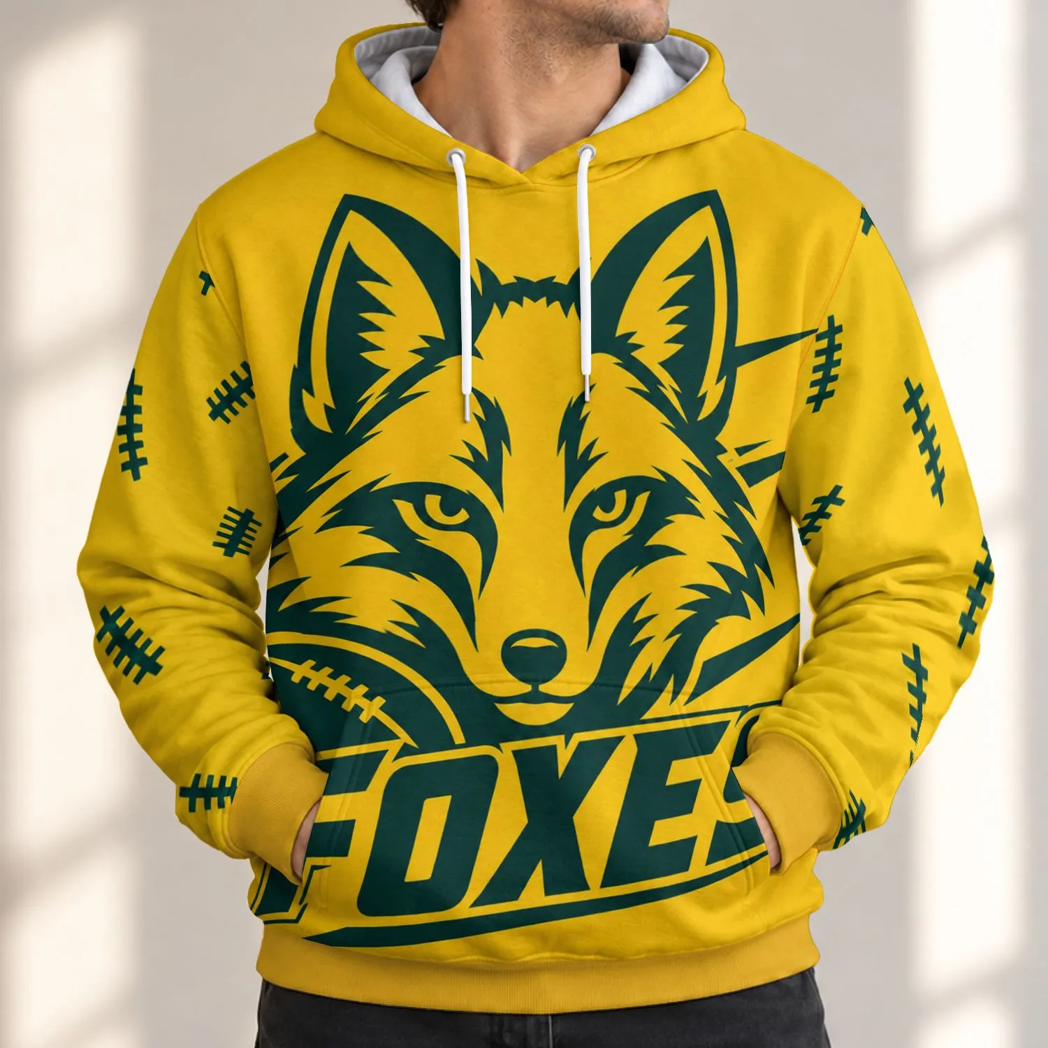 Golden Fox Head and Football Spirit for Autumn Game Days and Everyday Fan Style All-over Print Hoodie (Lightweight) - 1
