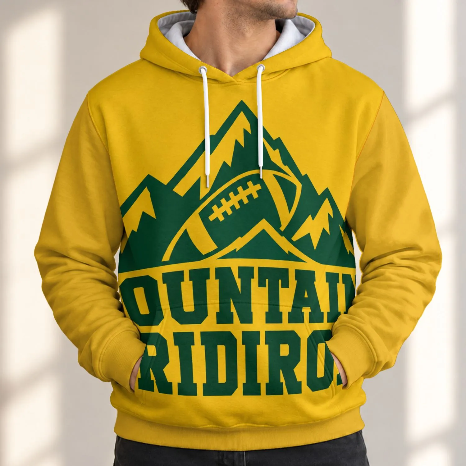 Mountain Football Emblem for Autumn Trail Days and Weekend Game Nights Outdoors All-over Print Hoodie (Lightweight) - 1