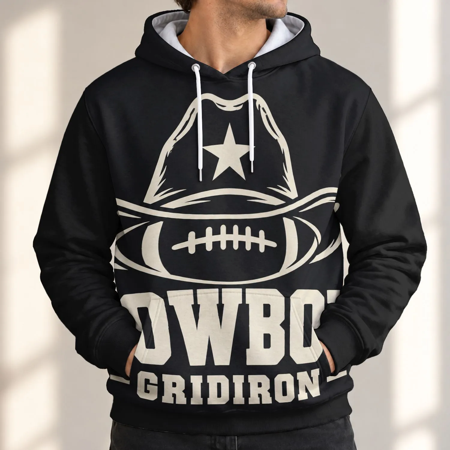 Cowboy Hat and Football Laces for Game Day, Tailgates, and Western Weekend Wear All-over Print Hoodie (Lightweight) - 1