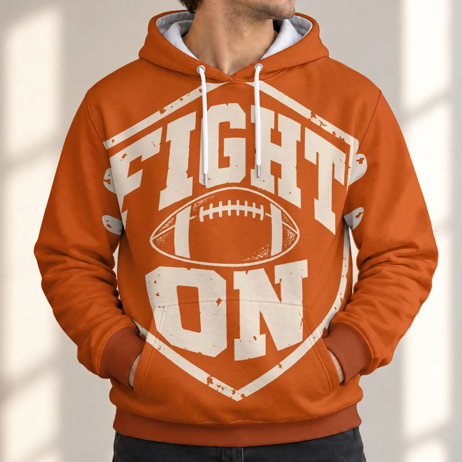 Football Shield and Lacing Motifs for Game Day Spirit and Everyday Fan Style Enthusiasts All-over Print Hoodie (Lightweight) - 1