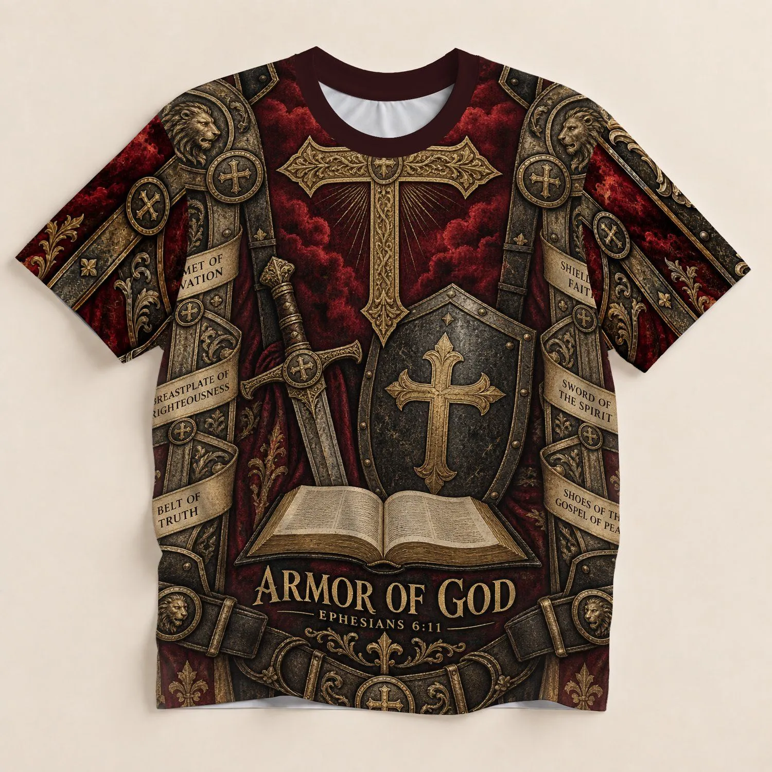 Faith Cross and Armor of God Scripture for Church, Worship and Everyday Devotion Wear All-over Print Unisex T-shirt - 1