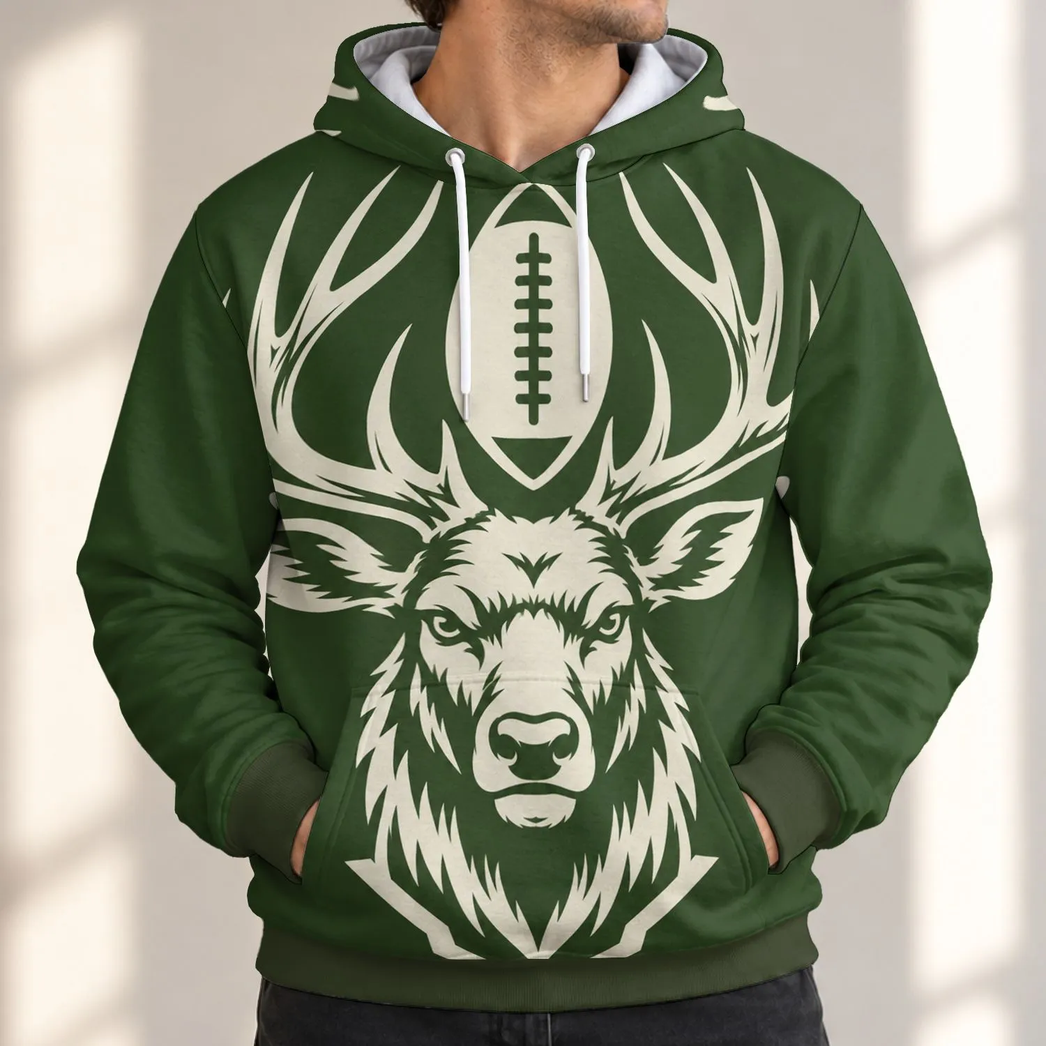 Elk Antler Football Emblem for Autumn Game Day and Everyday Outdoor Casual Wear All-over Print Hoodie (Lightweight) - 1
