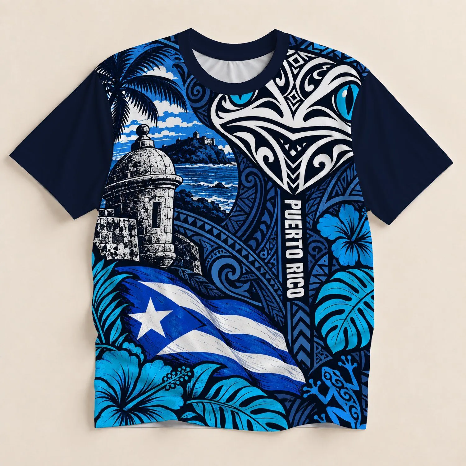 Puerto Rico Frog And Island Colors For Caribbean Travel And Everyday Pride All-over Print Unisex T-shirt - 1
