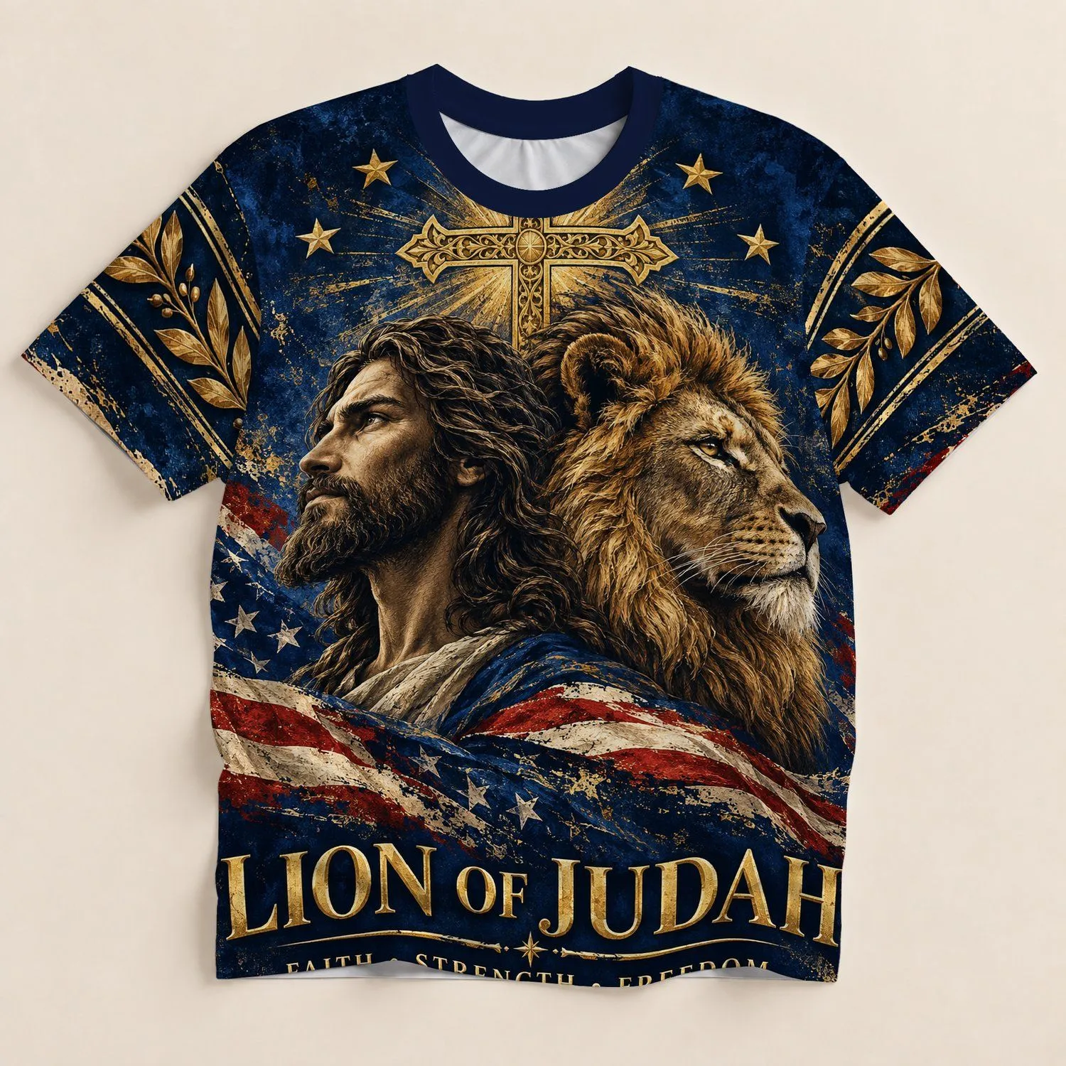 Lion and Cross Faith Artwork for Worship, Fellowship, and Everyday Inspiration All-over Print Unisex T-shirt - 1
