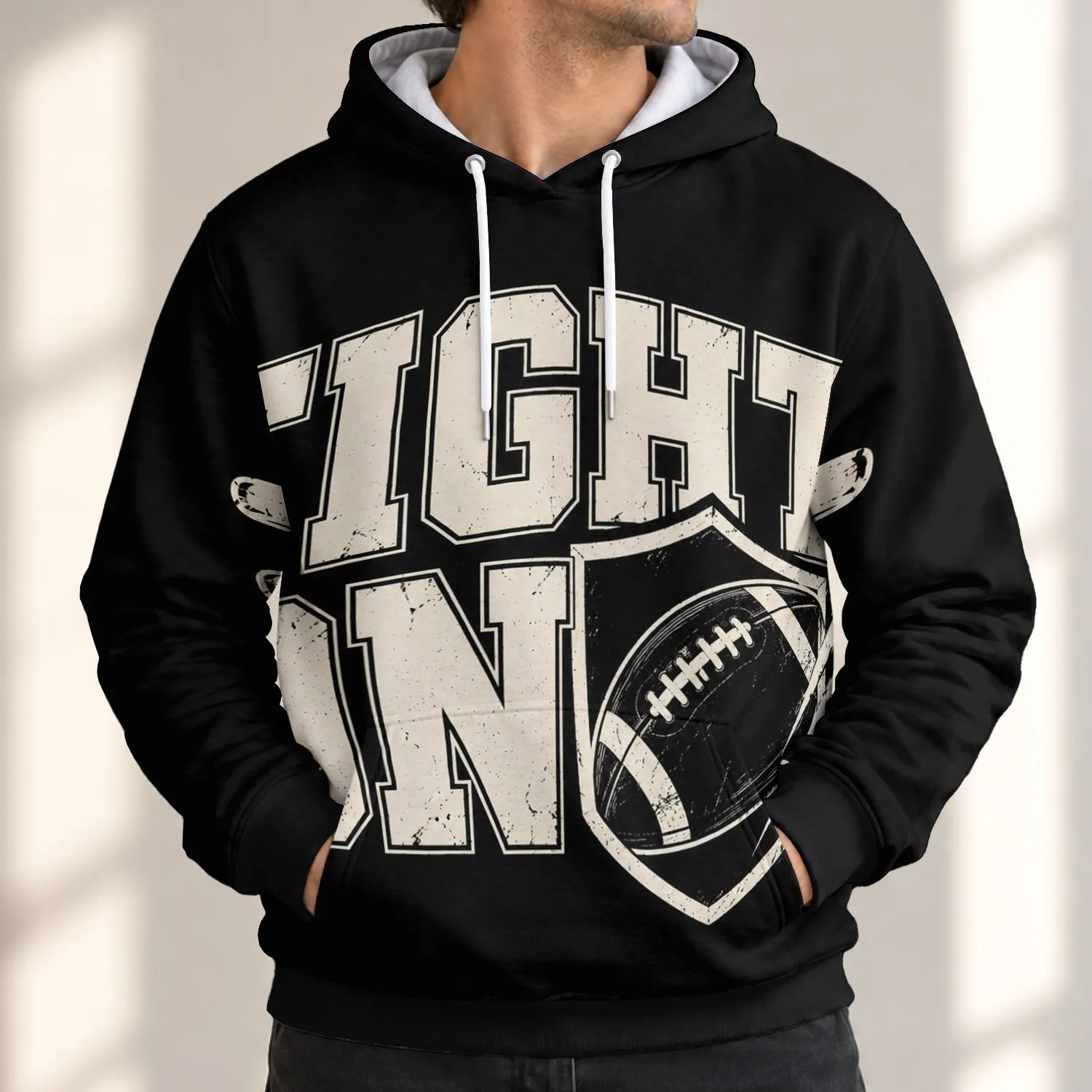 Bold Football Shield and FIGHT ON Message for Game Day, Tailgates and Everyday Fans All-over Print Hoodie (Lightweight) - 1