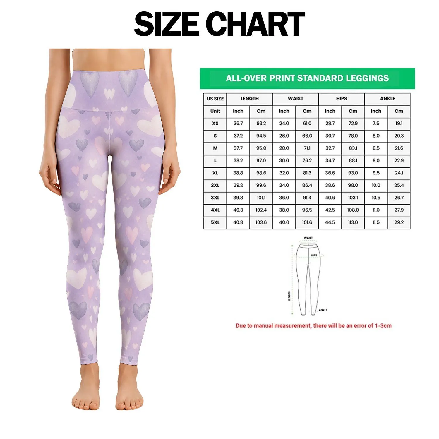 Lavender Heart Motifs for Yoga Pilates and Everyday Activewear Leggings - 1