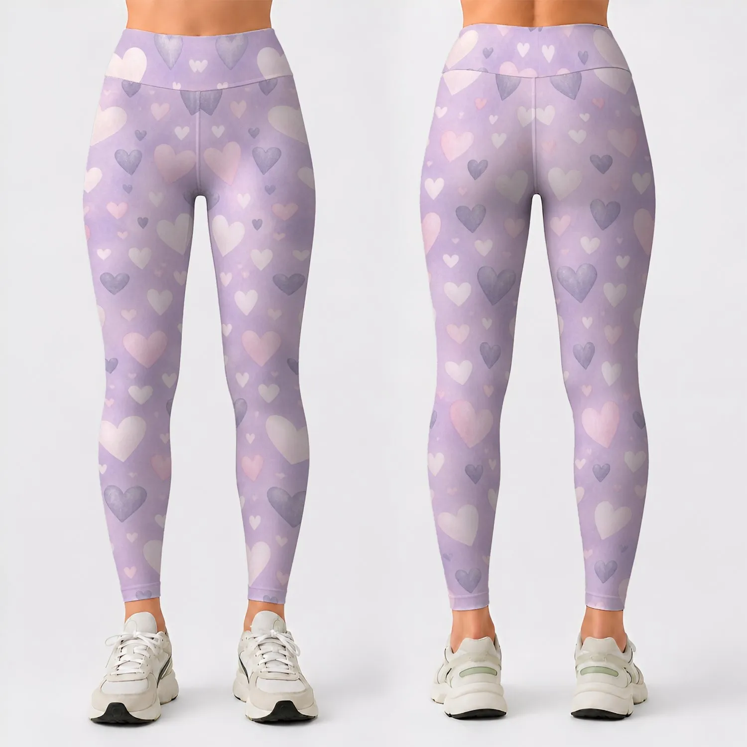 Lavender Heart Motifs for Yoga Pilates and Everyday Activewear Leggings - 1