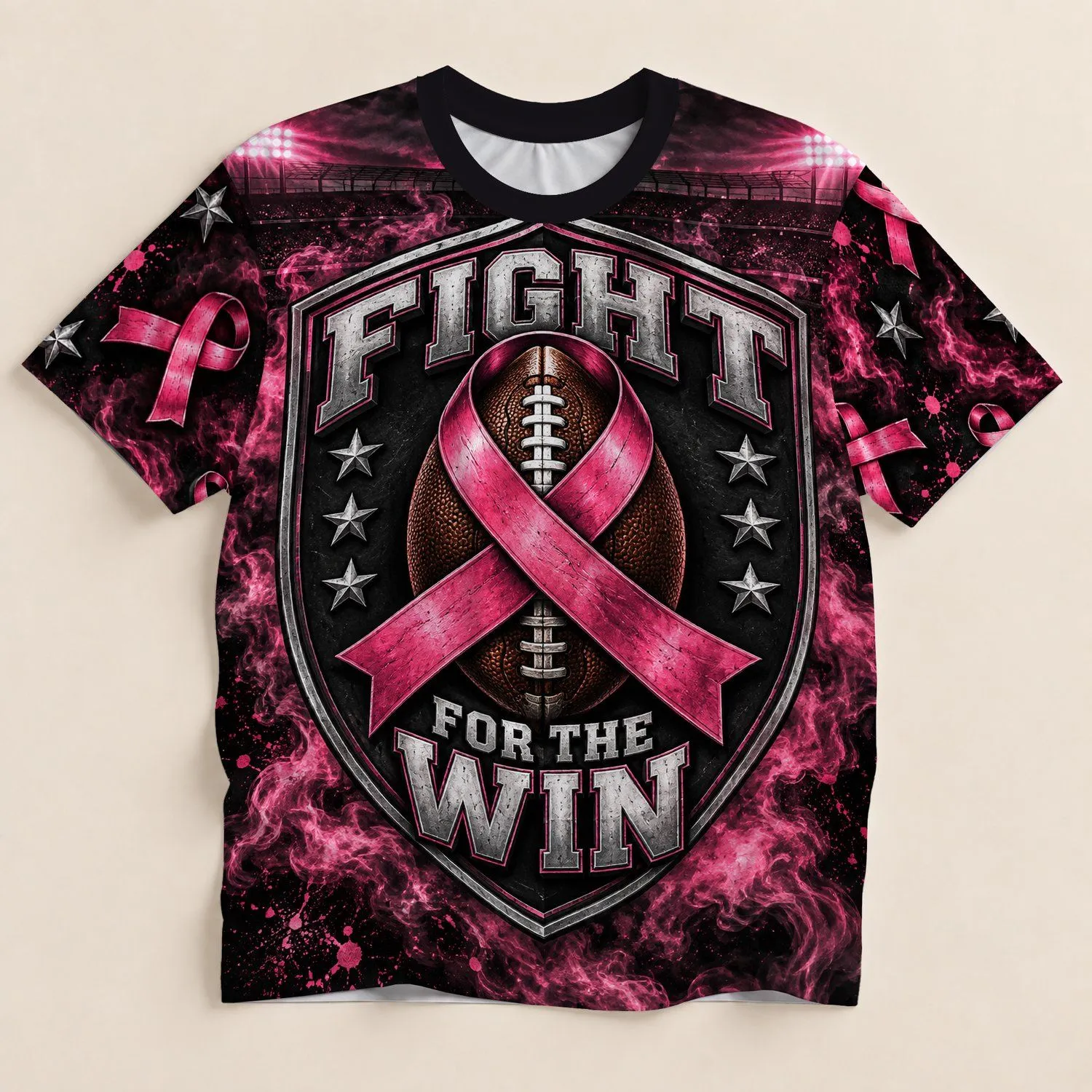 Pink Ribbon Football Victory Emblem for Breast Cancer Awareness Game Day Support All-over Print Unisex T-shirt - 1