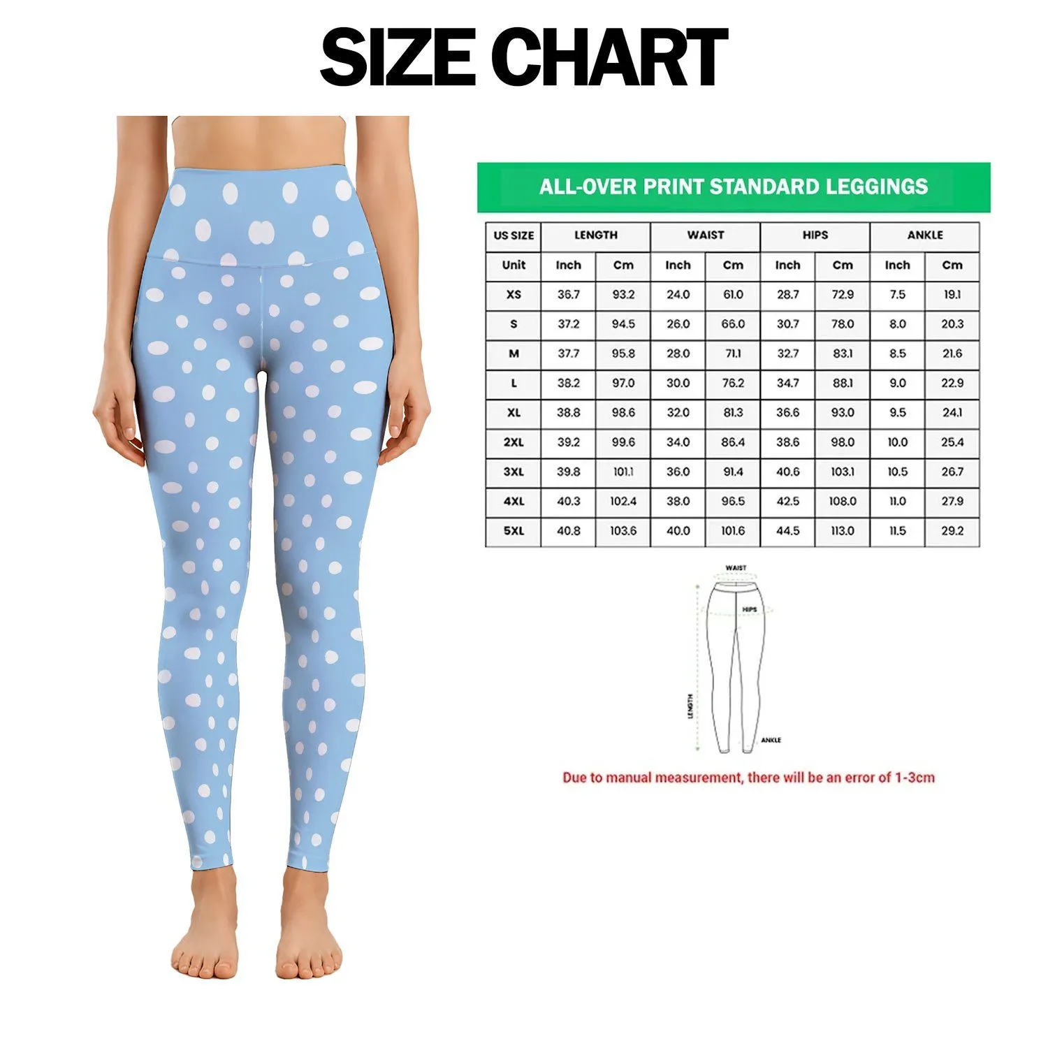 Sky Blue and White Polka Dots for Yoga, Pilates, Travel and Everyday Casual Wear Style Leggings - 1