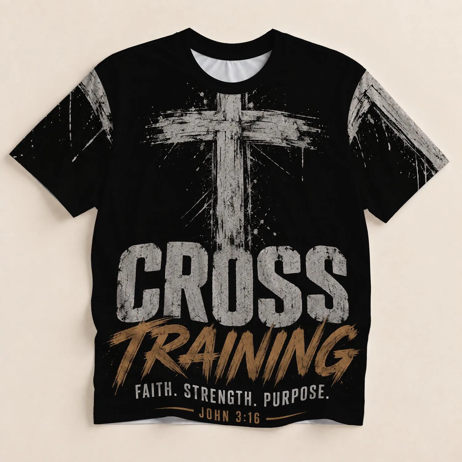 Faith Cross Training Strength Purpose Scripture Motivation for Christian Athletes All-over Print Unisex T-shirt - 1