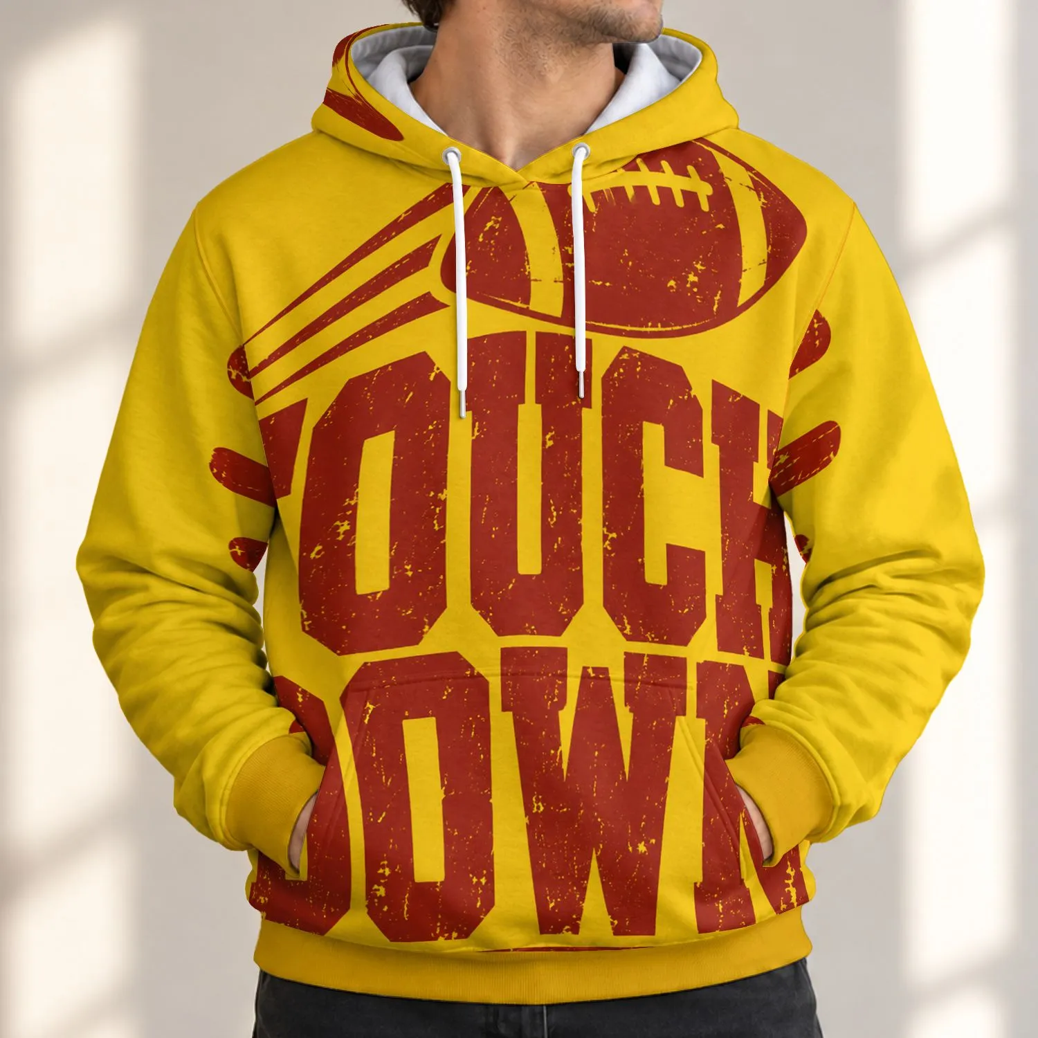 Vintage Football Touchdown Lettering for Game Day and Casual Fall Wear for Football Fans All-over Print Hoodie (Lightweight) - 1