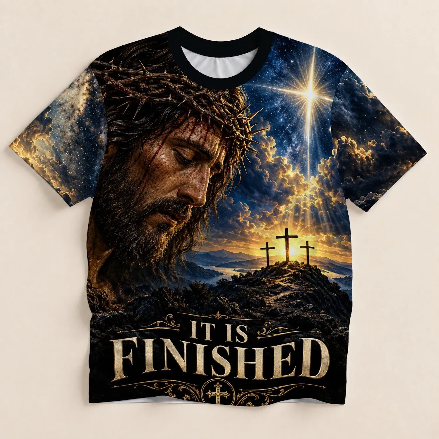 Crowned Savior at Calvary for Easter Worship, Prayer, and Everyday Faithful Living Gift All-over Print Unisex T-shirt - 1