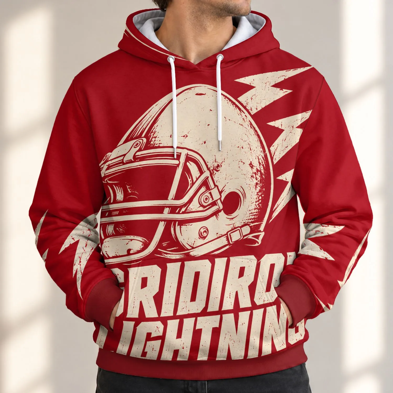 Football Helmet and Lightning Bolts for Game Day and Casual Weekend Everyday Wear All-over Print Hoodie (Lightweight) - 1