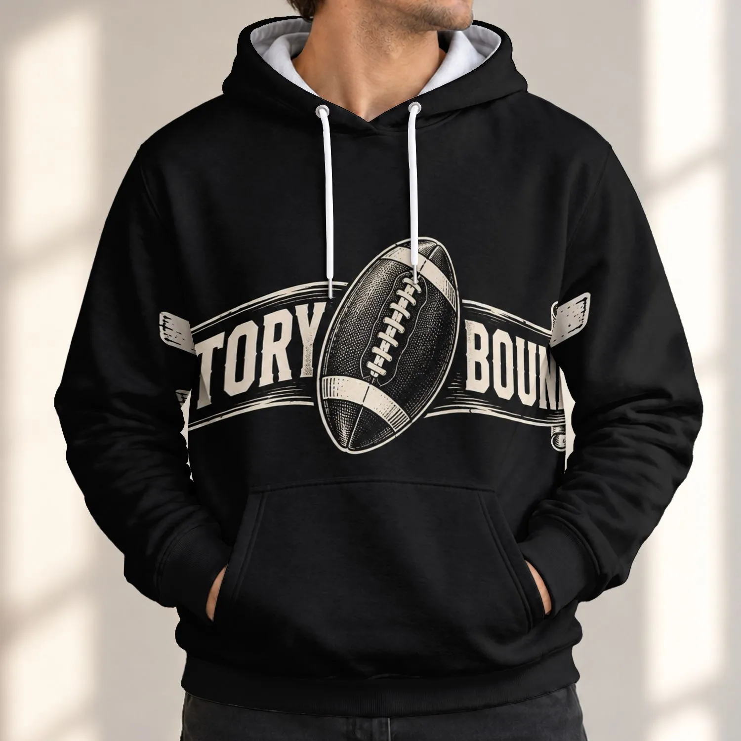 Vintage Football Banner Victory Bound for Game Day Fans and Casual Autumn Wear All-over Print Hoodie (Lightweight) - 1