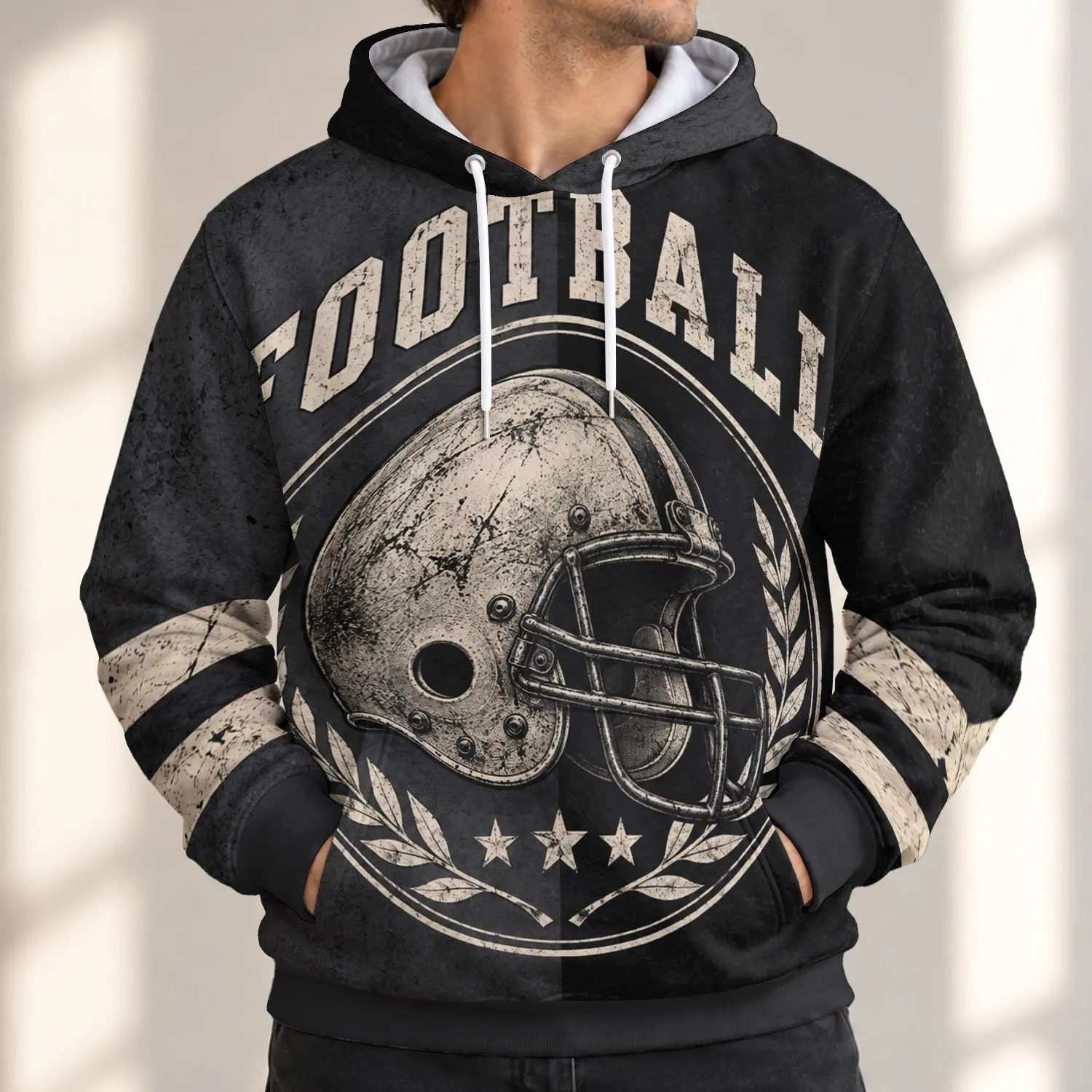 Vintage Football Helmet Laurel Crest for Game Day and Everyday Casual Wear All-over Print Hoodie (Lightweight) - 1