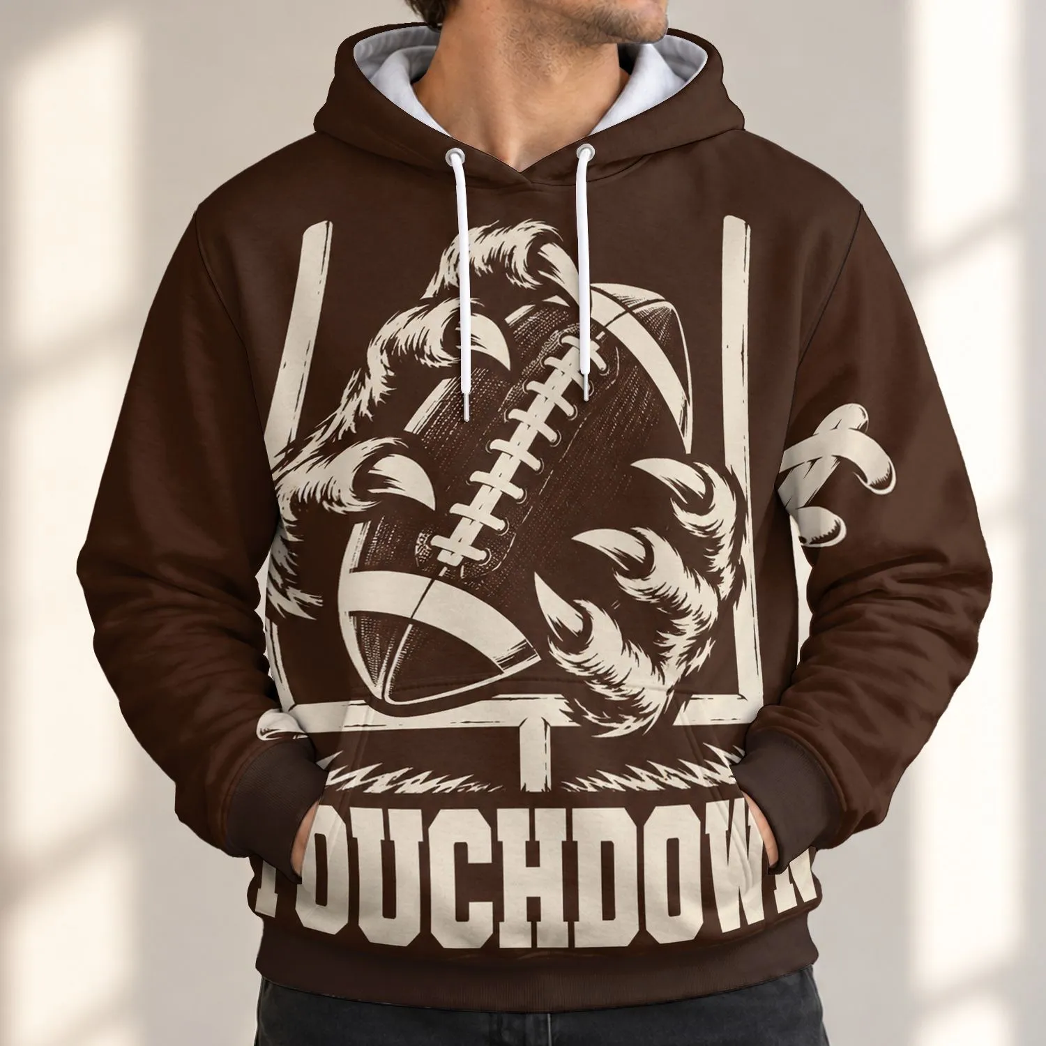 Football Touchdown and Goalpost Emblem for Game Day Fans and Weekend Sportswear All-over Print Hoodie (Lightweight) - 1