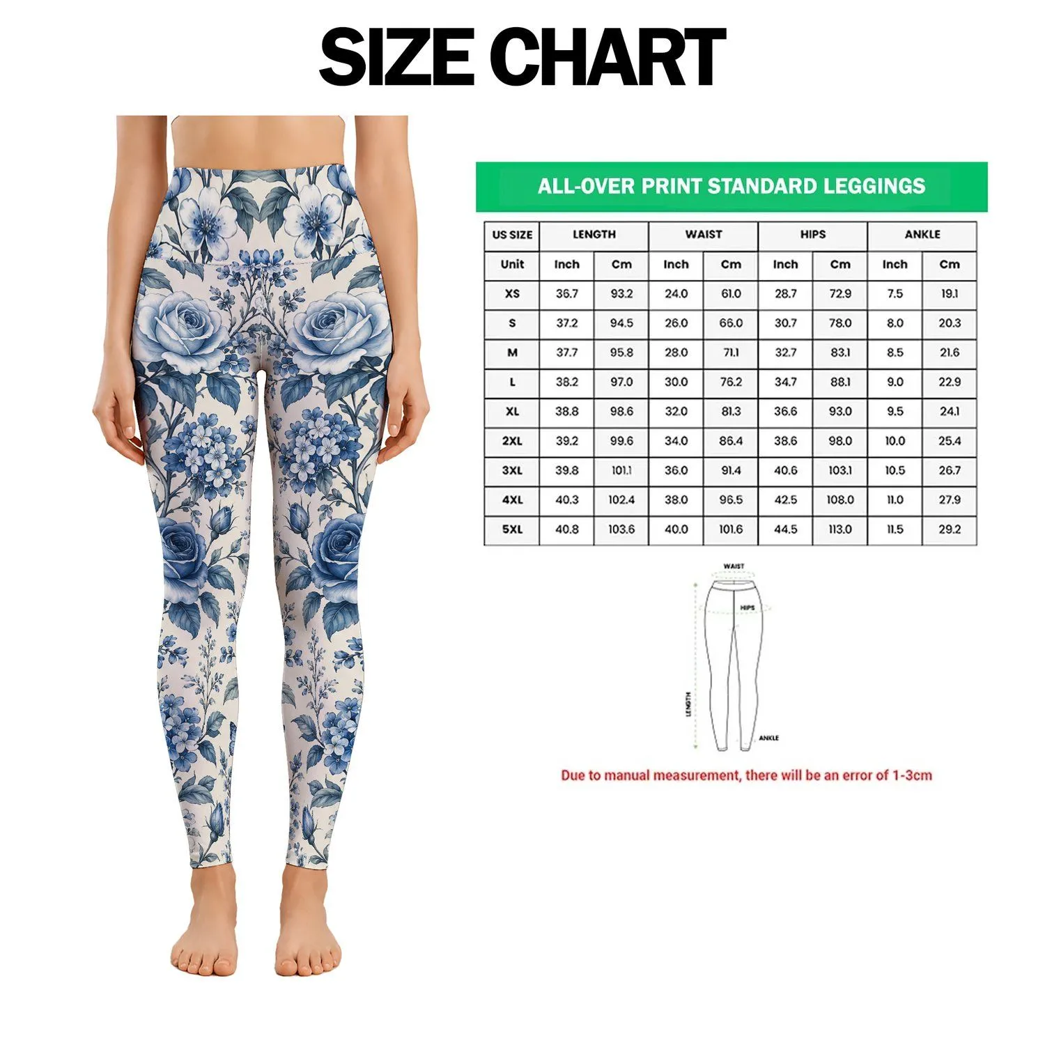 Blue And White Floral Blooms For Yoga, Pilates, And Everyday Outings Leggings - 1