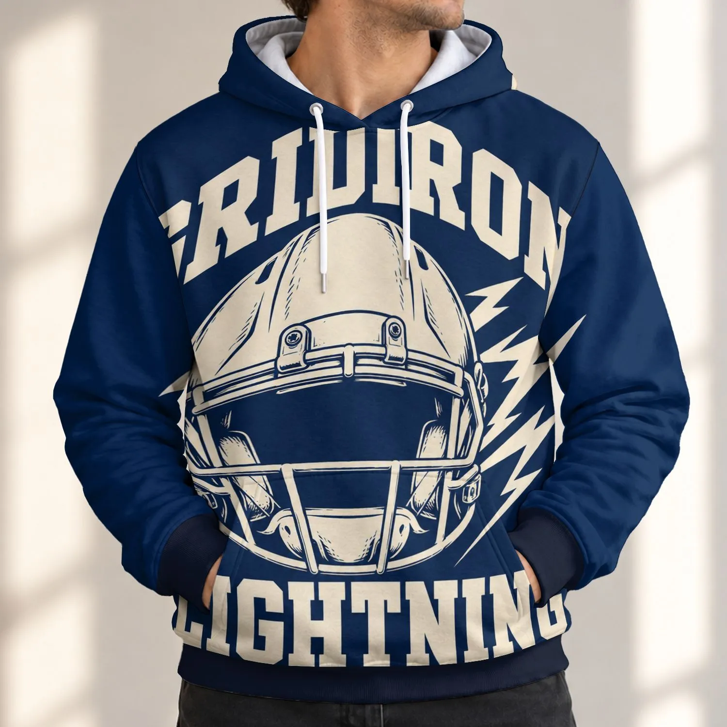 Football Helmet Lightning and Gridiron Spirit for Game Day and Everyday Wear All-over Print Hoodie (Lightweight) - 1