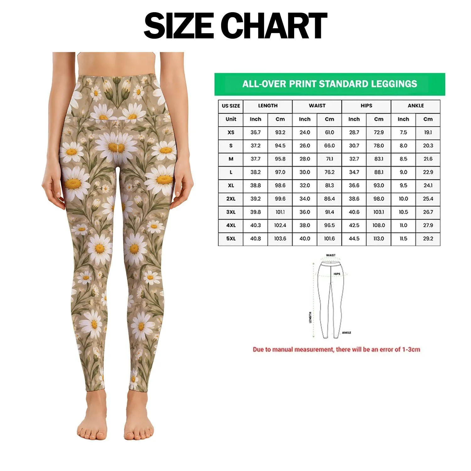 White Daisy And Golden Yellow Blooms For Yoga, Pilates And Everyday Wear Leggings - 1