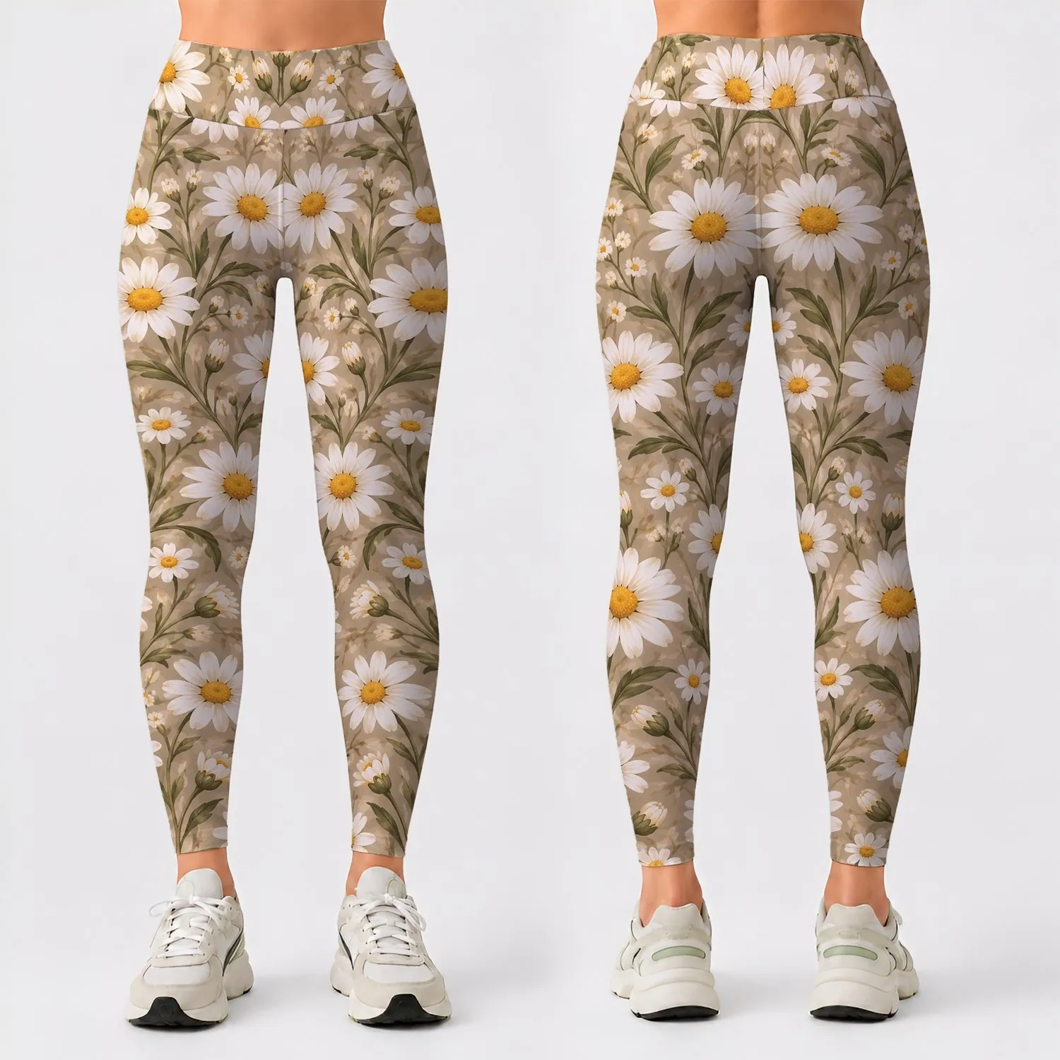 White Daisy And Golden Yellow Blooms For Yoga, Pilates And Everyday Wear Leggings - 1