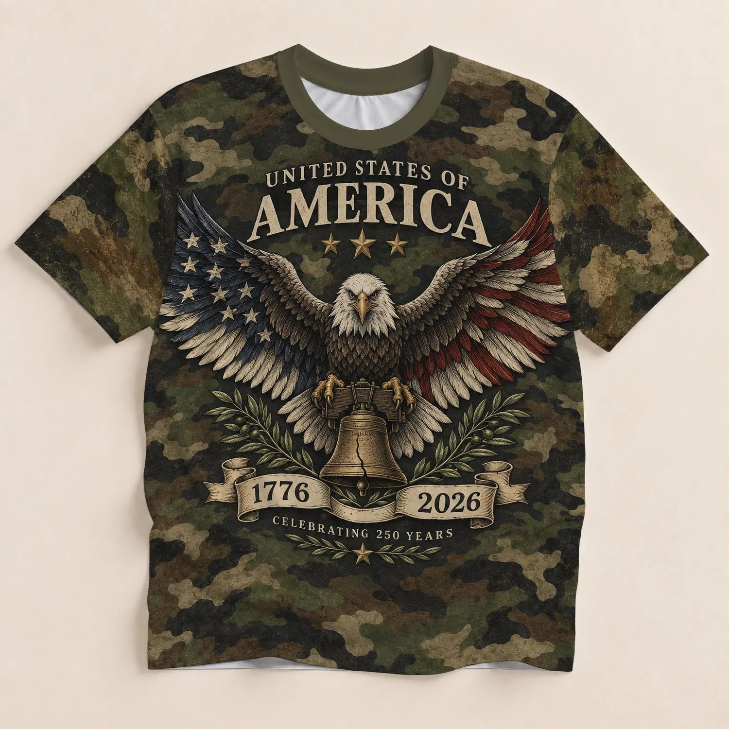 Bald Eagle Liberty Bell Patriotic Camo for American Independence Celebrations All-over Print Unisex T-shirt - 1