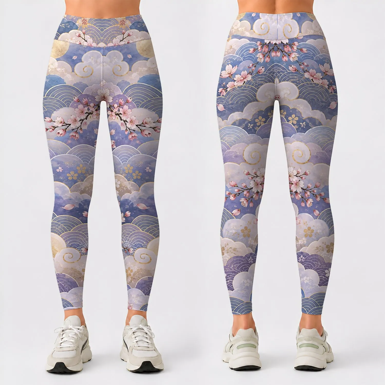 Lavender Cherry Blossom Clouds for Yoga, Pilates, and Everyday Movement Leggings - 1