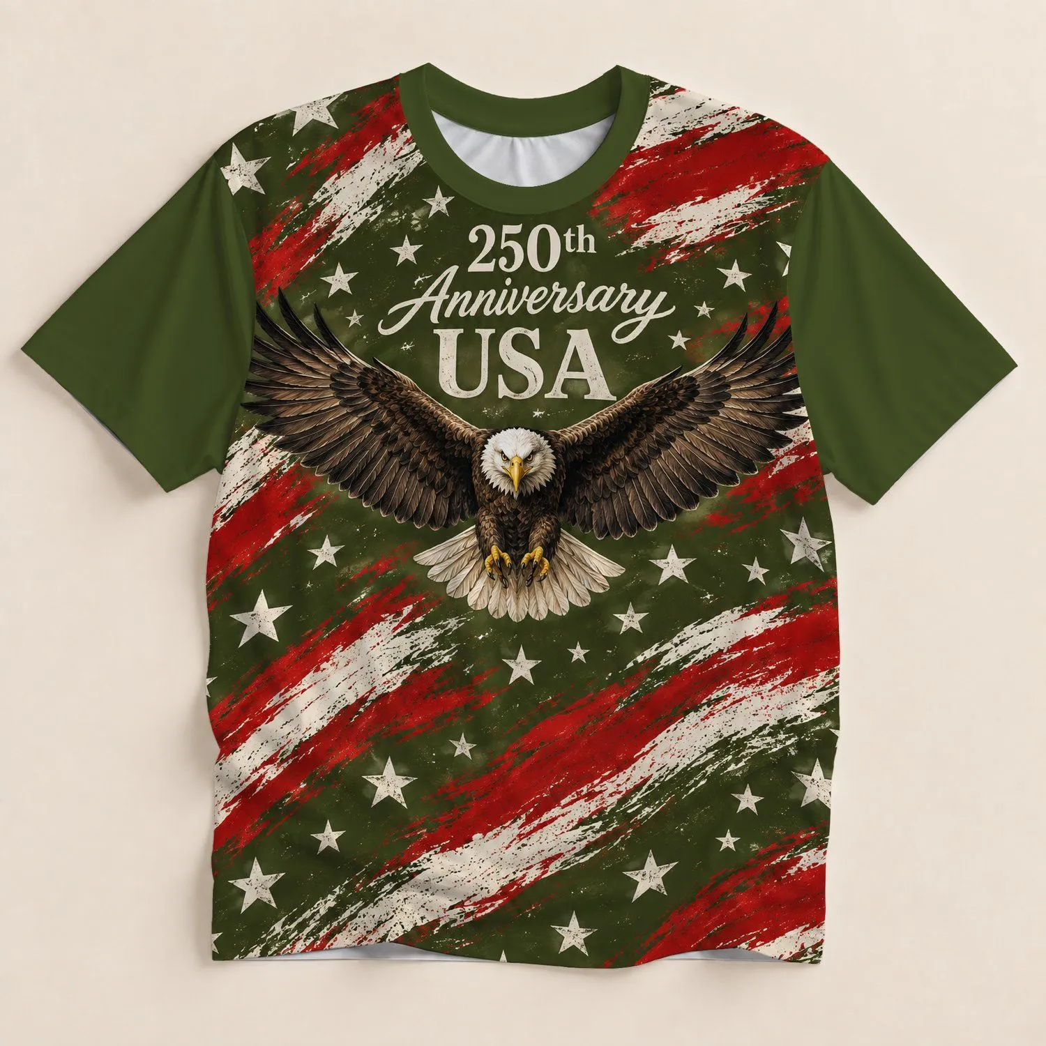Olive Flag and Flying Eagle for Patriotic Summer Celebrations and July Gatherings All-over Print Unisex T-shirt - 1