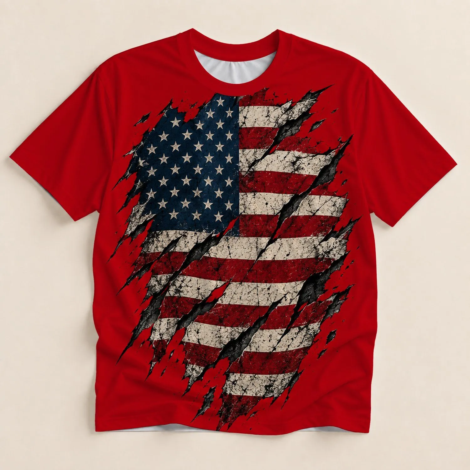 Distressed American Flag Emblem for Patriotic Celebrations and Everyday Casual Wear All-over Print Unisex T-shirt - 1