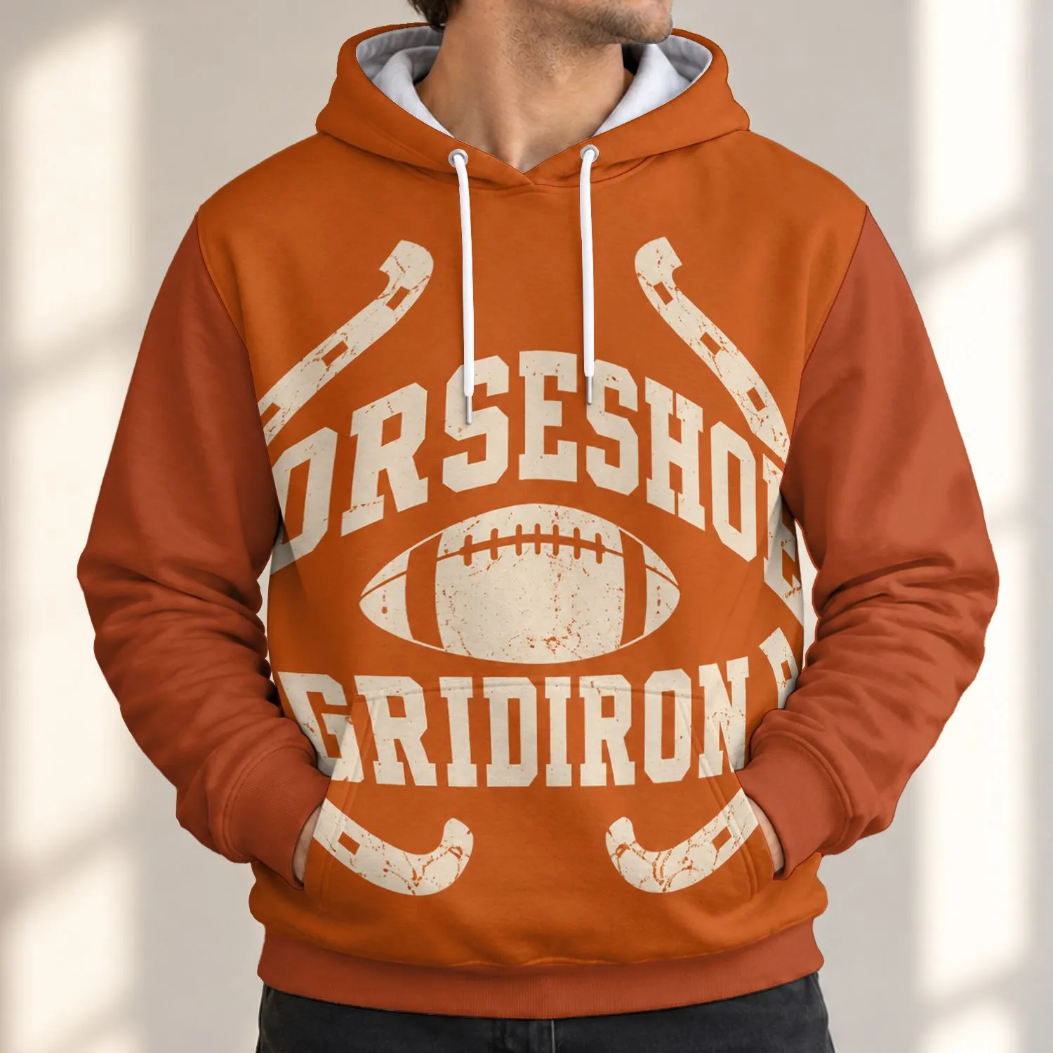 Horseshoe Football Crest for Autumn Game Days and Casual Weekend Wear All-over Print Hoodie (Lightweight) - 1