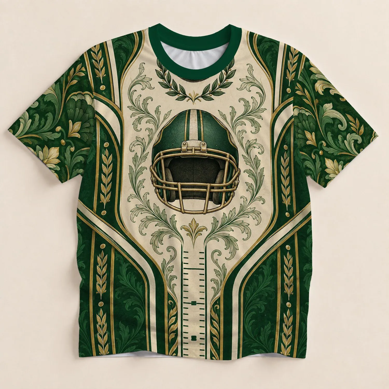 Emerald Football Helmet and Sideline Motifs for Game Day Celebrations and Teen Fans All-over Print Unisex T-shirt - 1