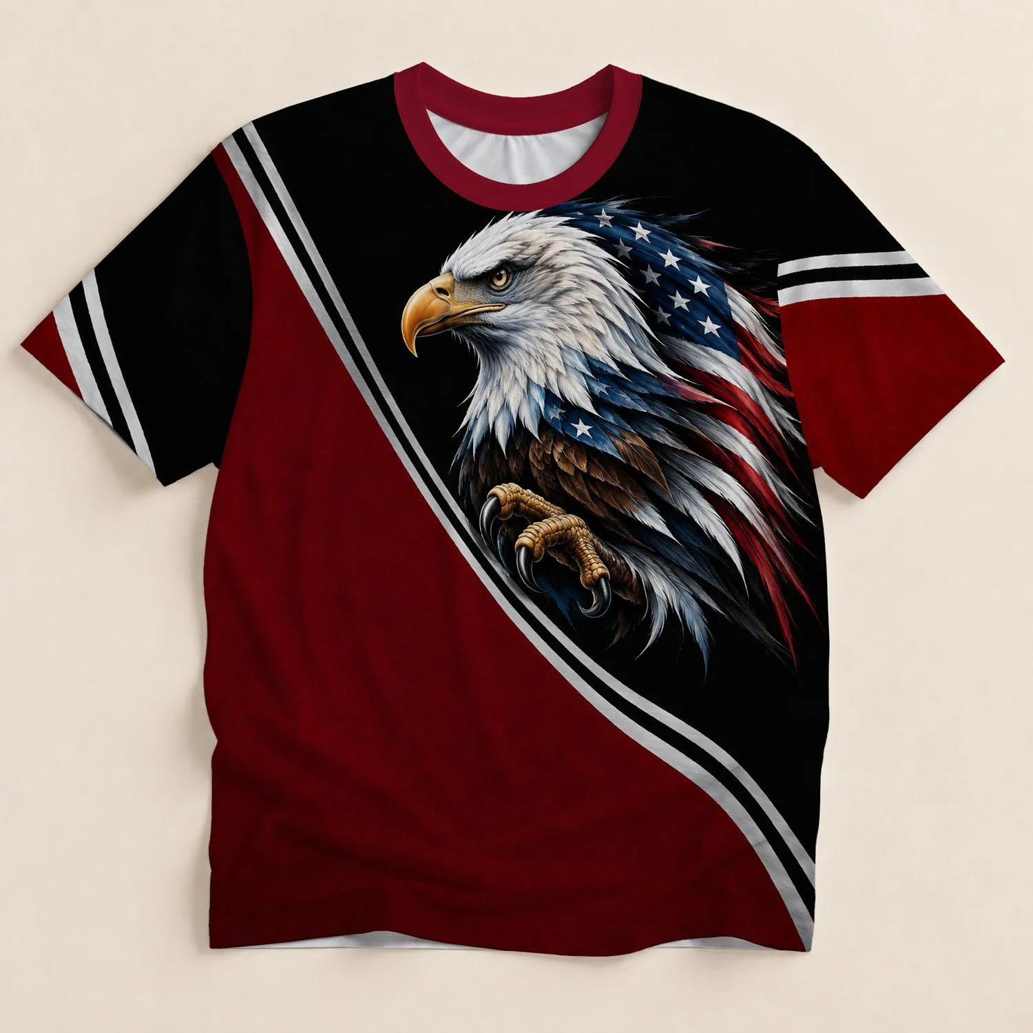 Bald Eagle and American Flag Motif for Independence Day Celebrations All-over Print Unisex T-shirt - 1