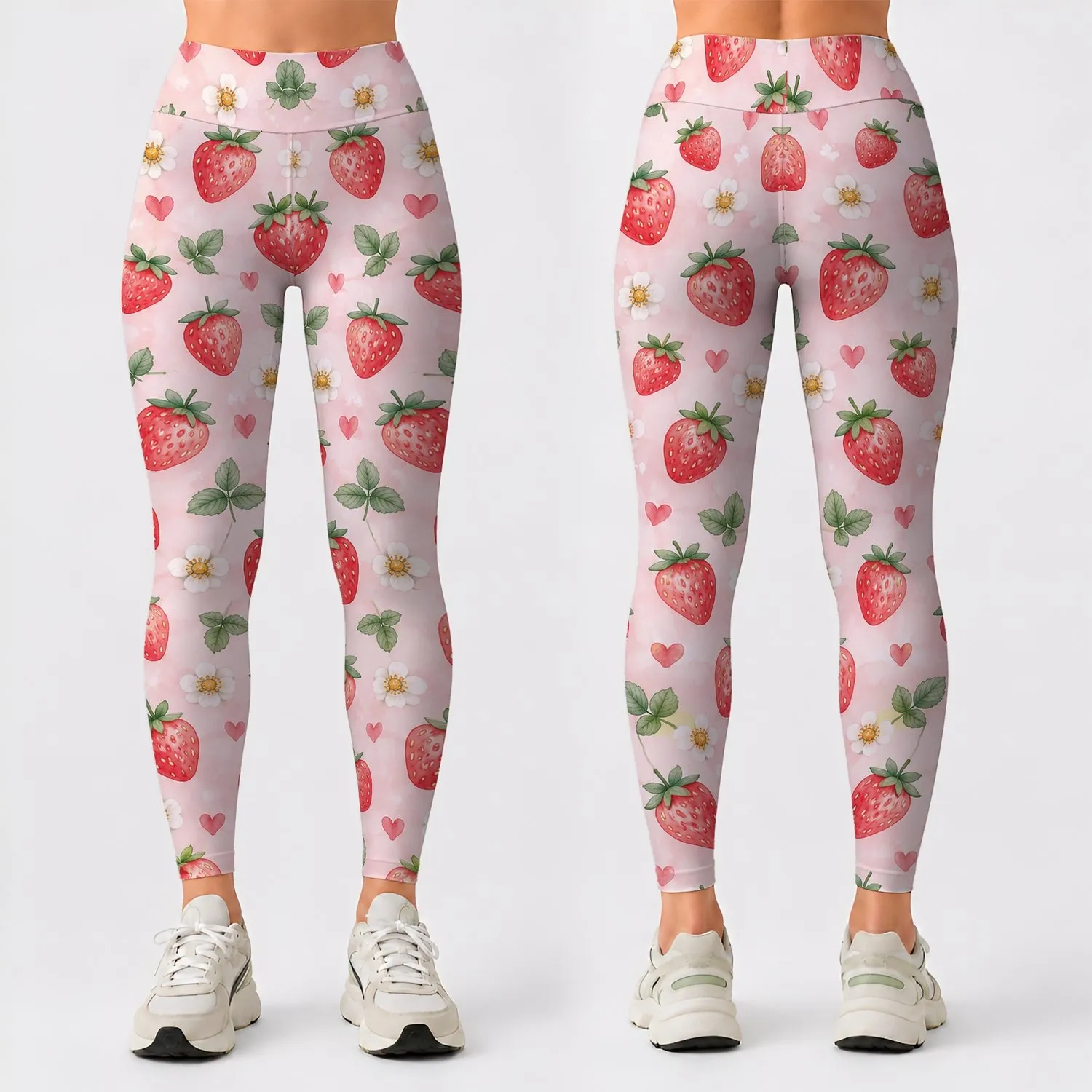 Sweet Strawberry And Mint Berry Motifs For Yoga, Pilates, And Everyday Activewear Leggings - 1