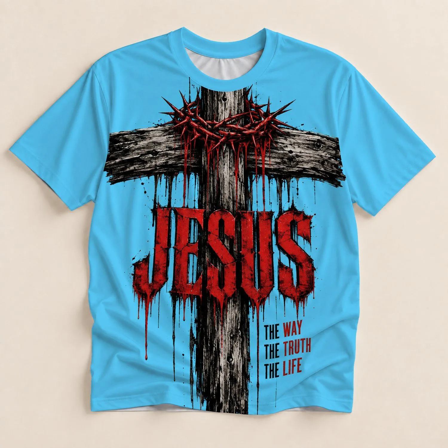 Red Cross And Crown Of Thorns Faith Message For Church Worship And Everyday Devotion All-over Print Unisex T-shirt - 1