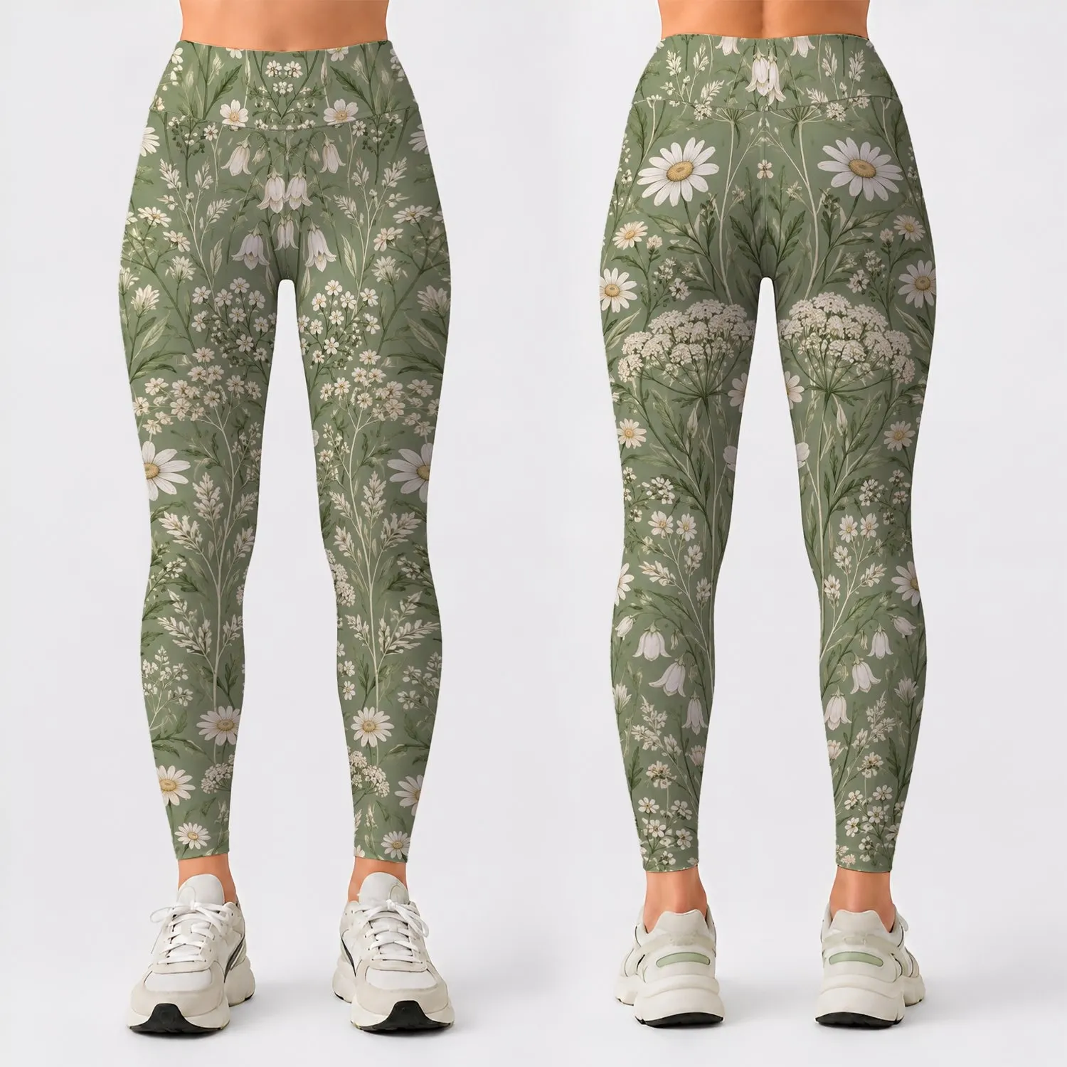 Sage Green Botanical Florals for Yoga, Pilates and Relaxed Weekend Outings for Women Leggings - 1