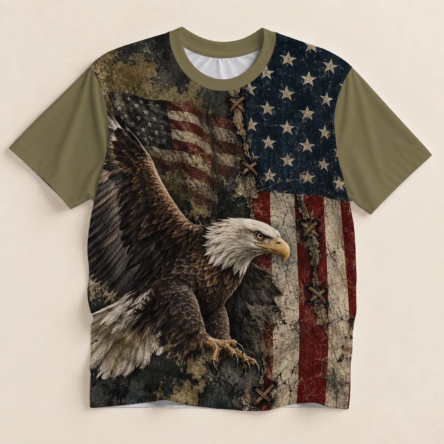 Bald Eagle And Distressed Stars And Stripes For Patriotic Summer Gatherings And Events All-over Print Unisex T-shirt - 1