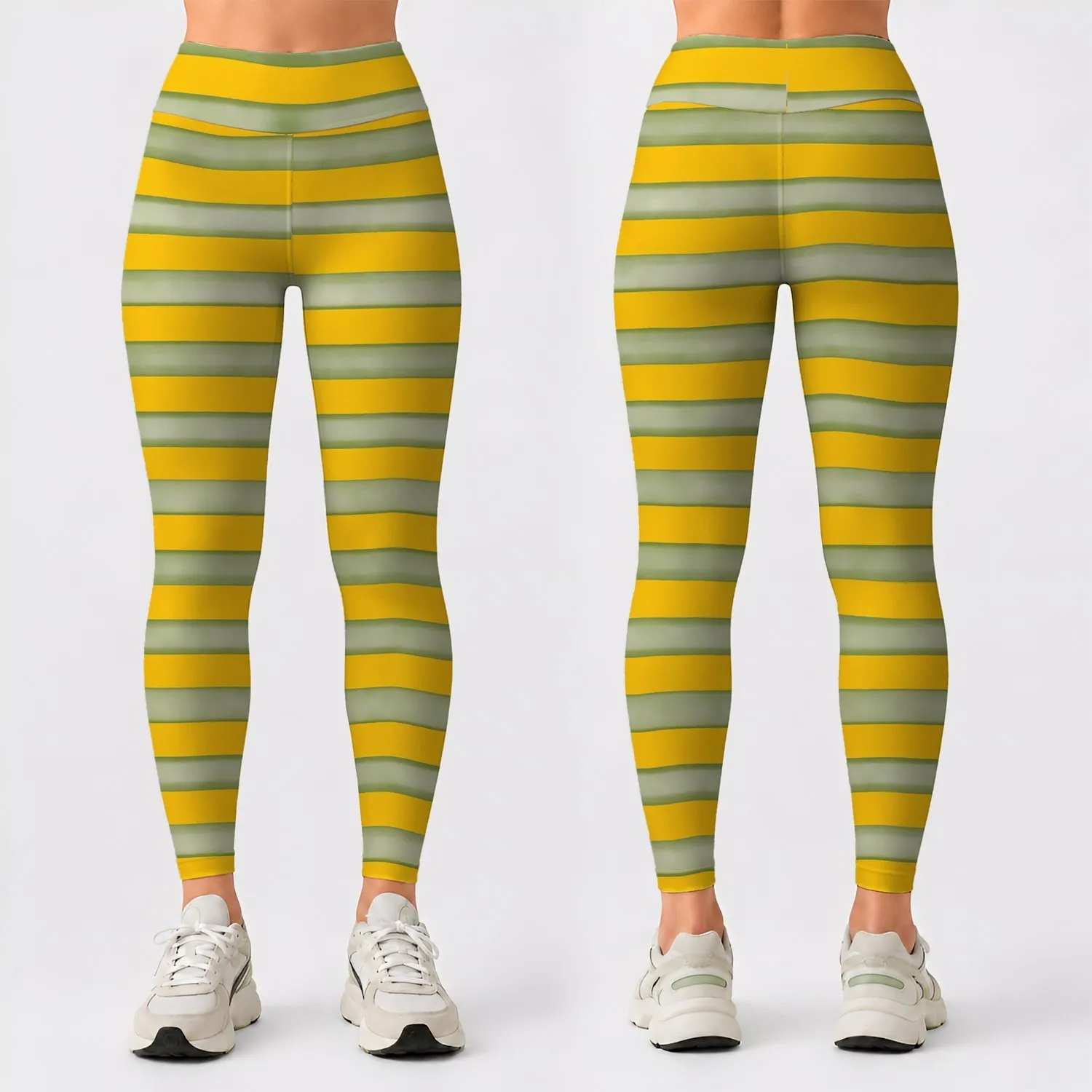 Yellow Olive Horizontal Stripes For Yoga Pilates And Everyday Activewear Leggings - 1