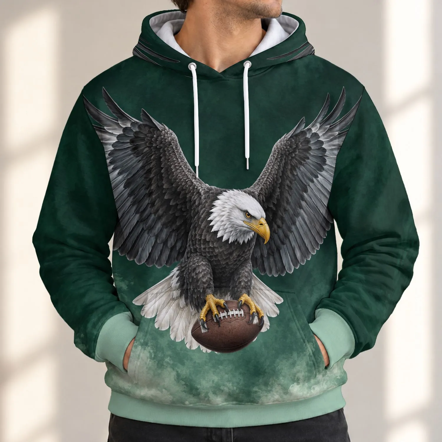 Bald Eagle Football Fan Art for Game Day Gatherings and Casual Weekend Wear All-over Print Hoodie (Lightweight) - 1